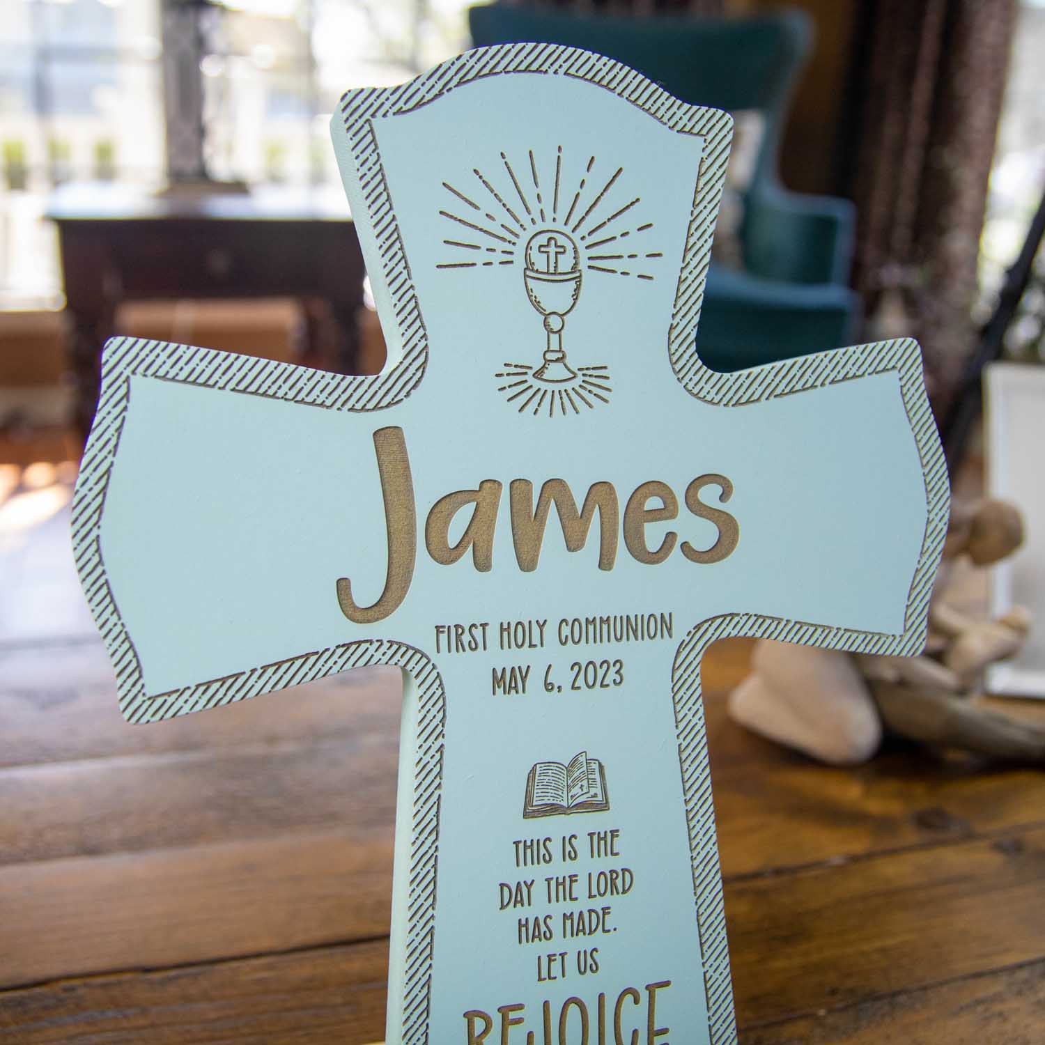 First Holy Communion Personalized Wood Cross - Catholic Keepsake Gift