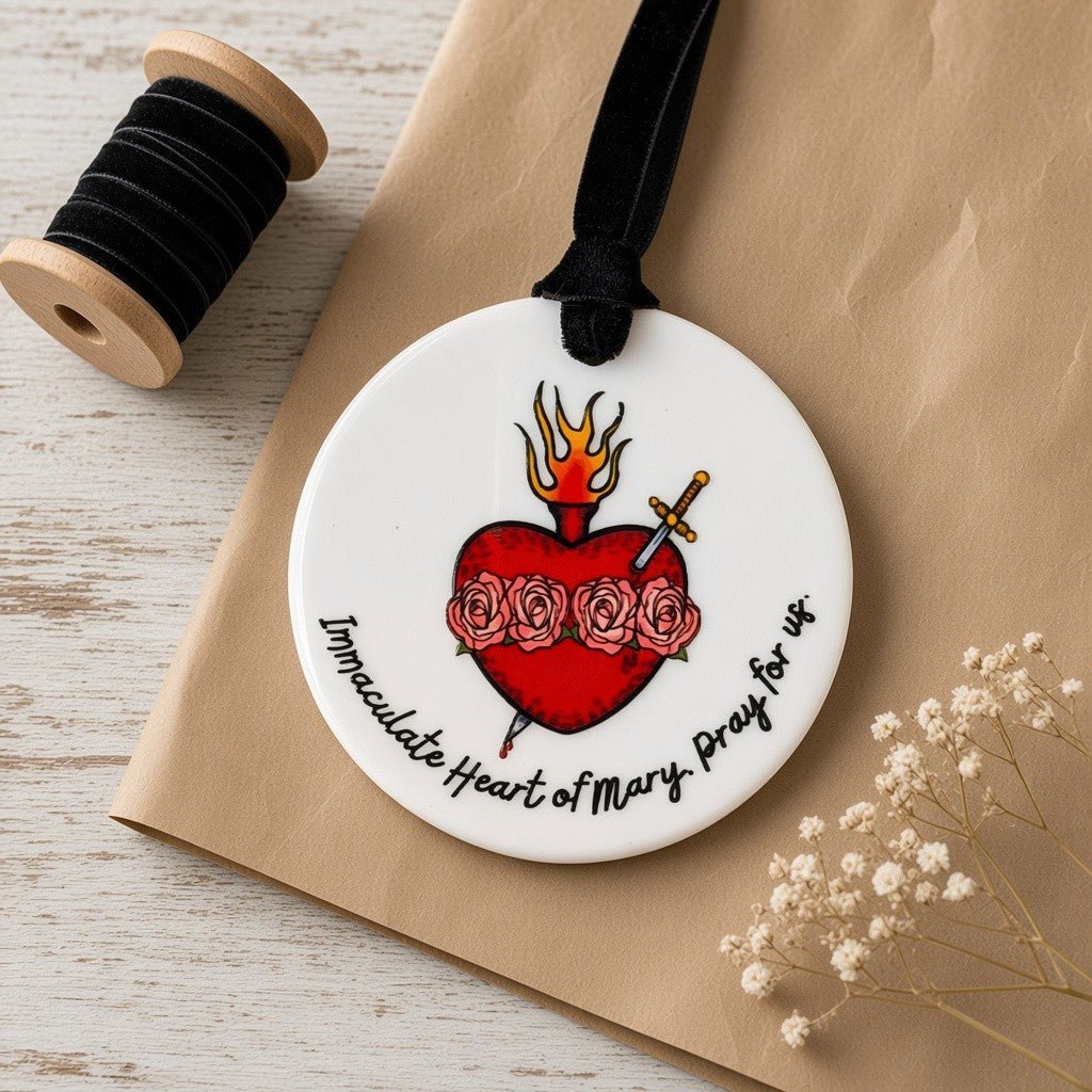 Immaculate Heart of Mary Catholic Ceramic Ornament - Firefly Wishes