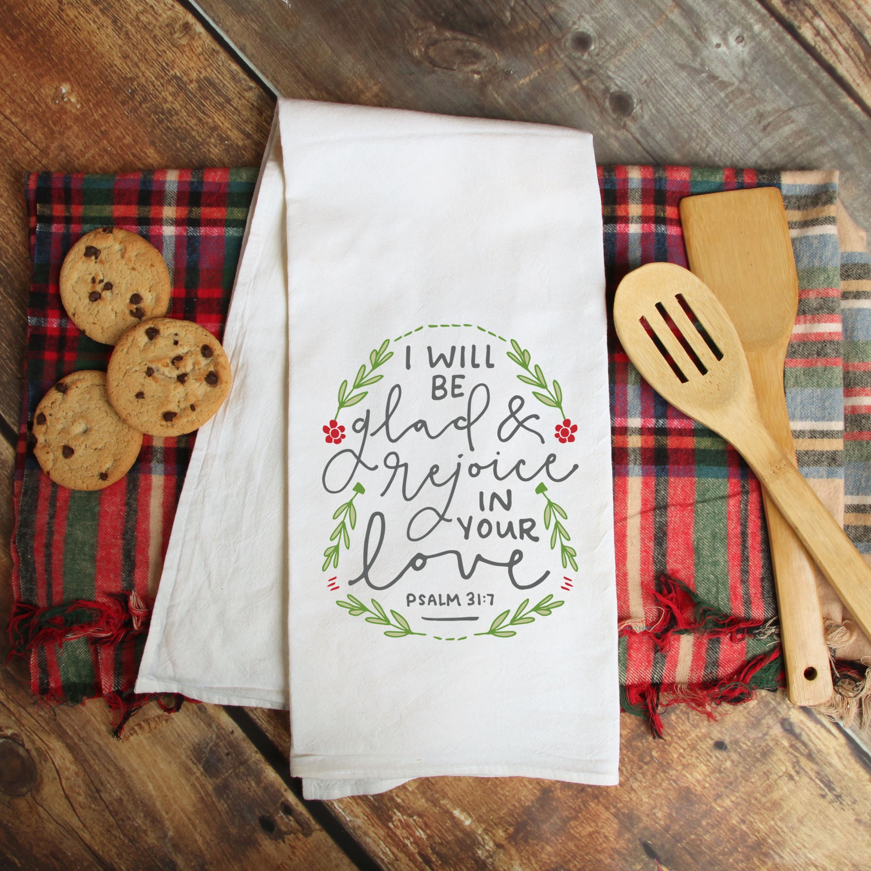 Christian Christmas & New Year Kitchen Towel – Psalm 31:7 Rejoice