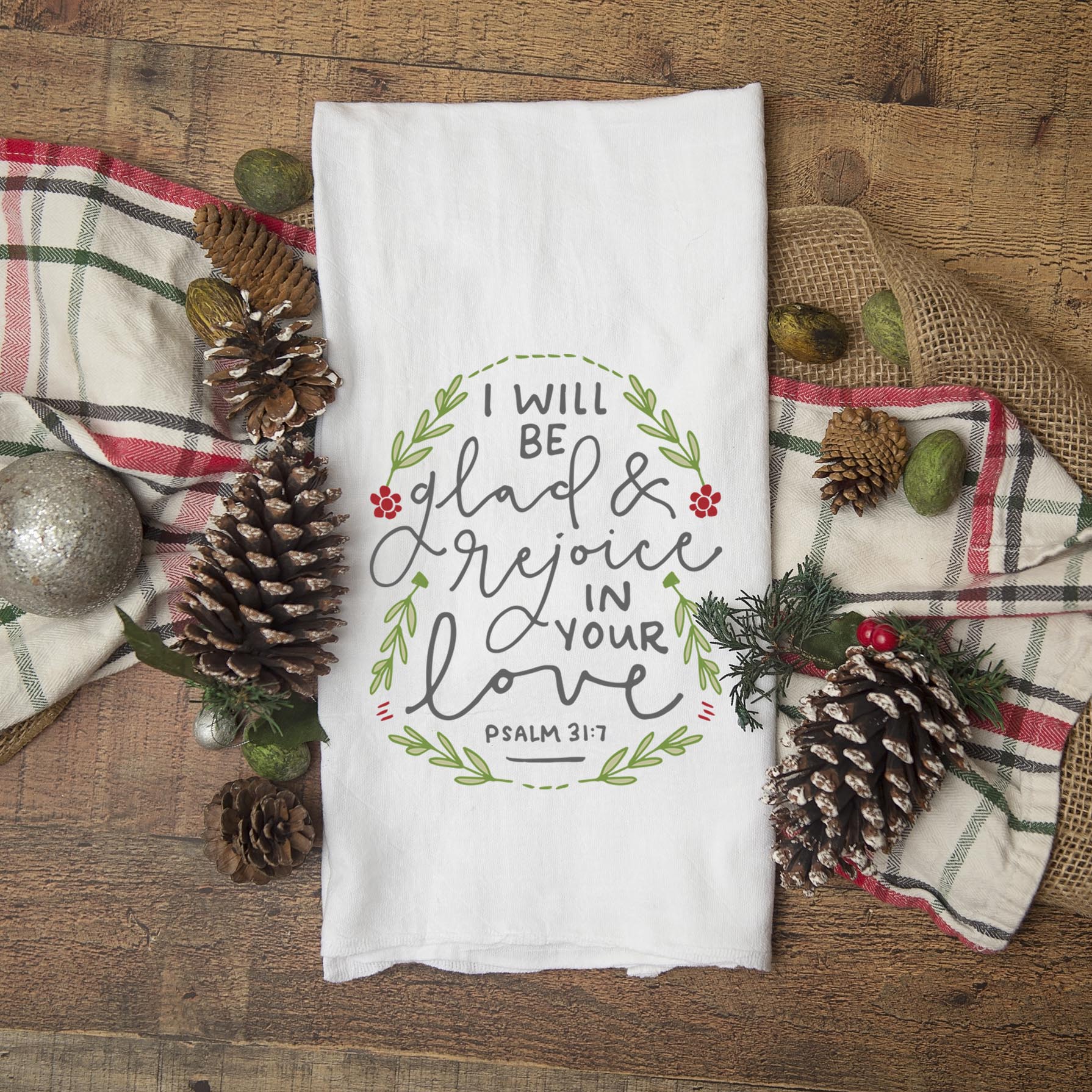 Christian Christmas & New Year Kitchen Towel – Psalm 31:7 Rejoice - Firefly Wishes