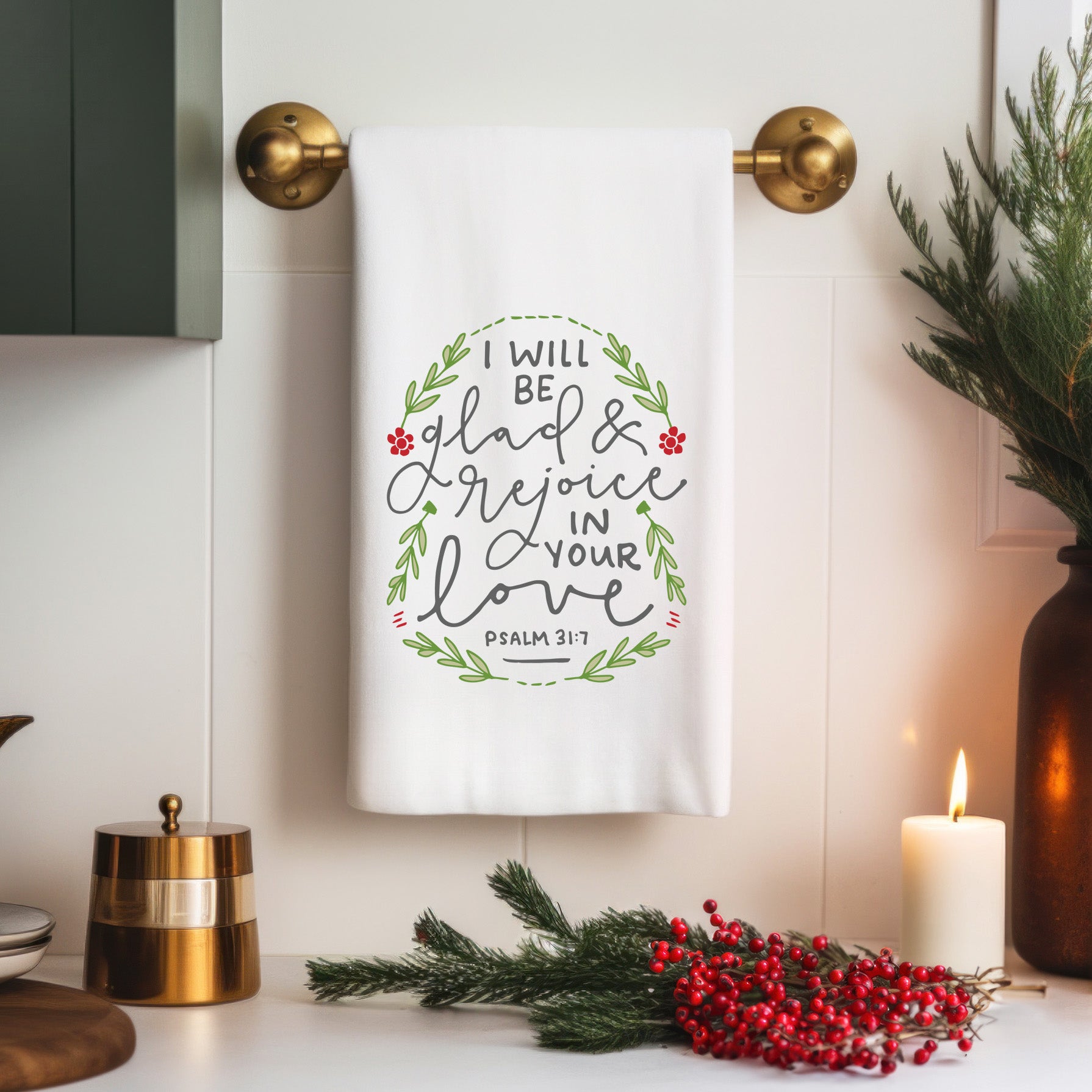 Christian Christmas & New Year Kitchen Towel – Psalm 31:7 Rejoice