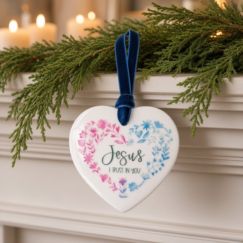 Jesus, I Trust in You Ceramic Heart Ornament — Divine Mercy - Firefly Wishes