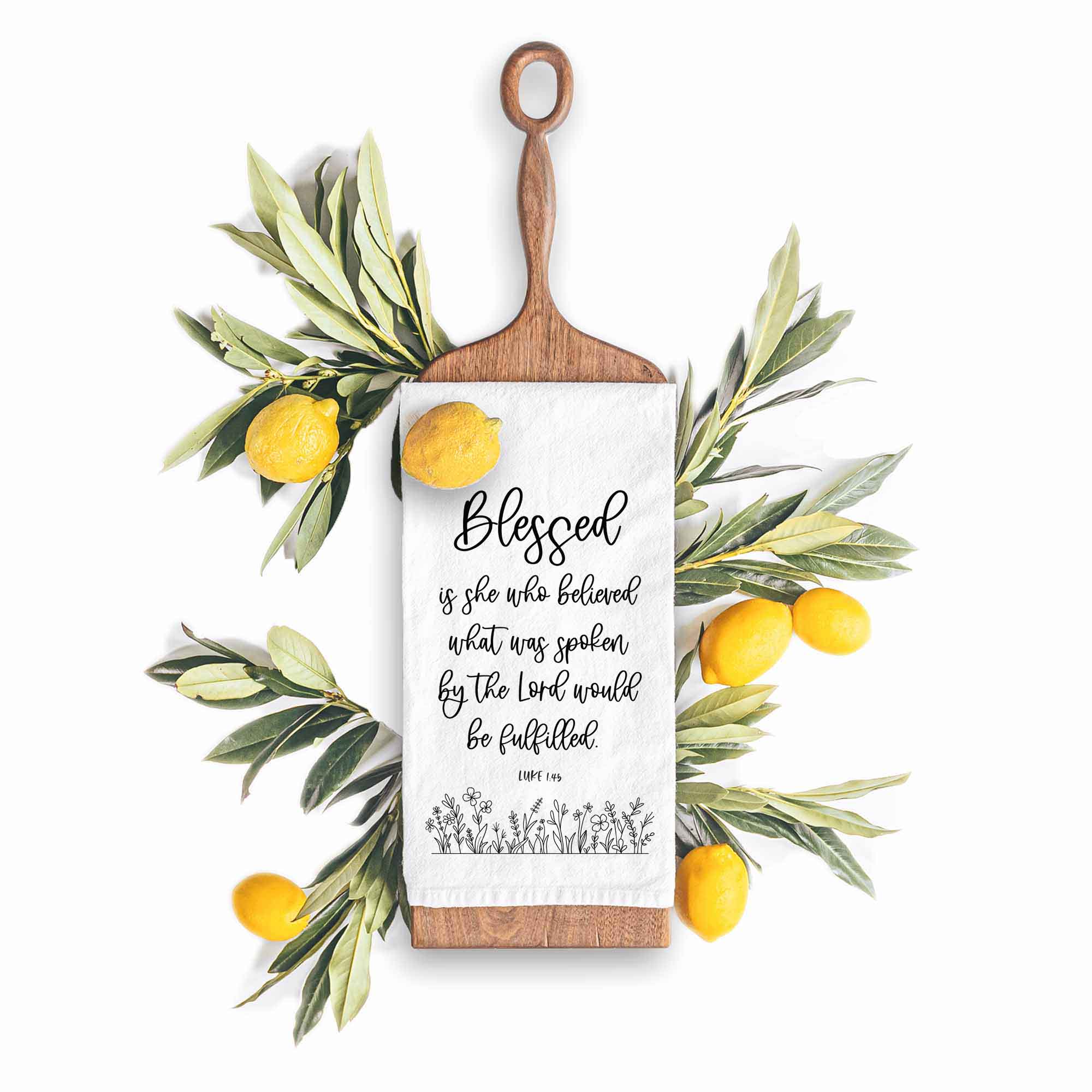 Blessed is She Who Believed Christian Kitchen Towel - Firefly Wishes