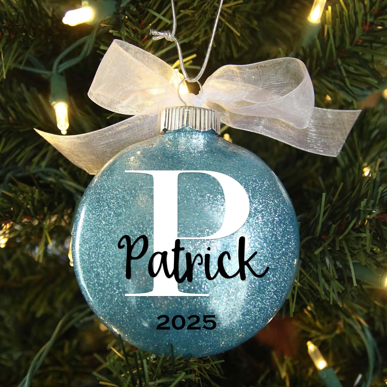 Personalized Monogram Glitter Christmas Ornament
