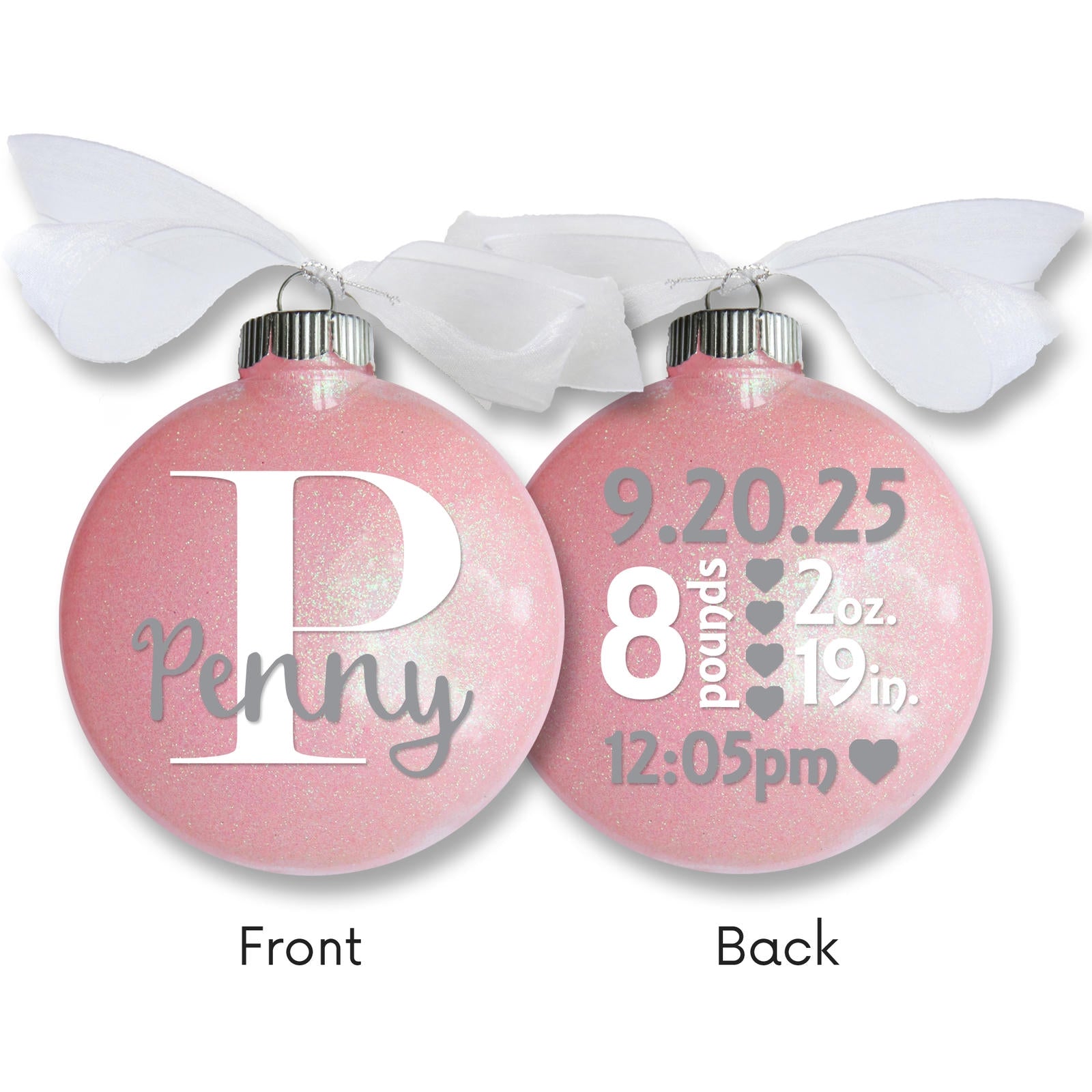 Baby Girl Birth Stats Glitter Christmas Ornament