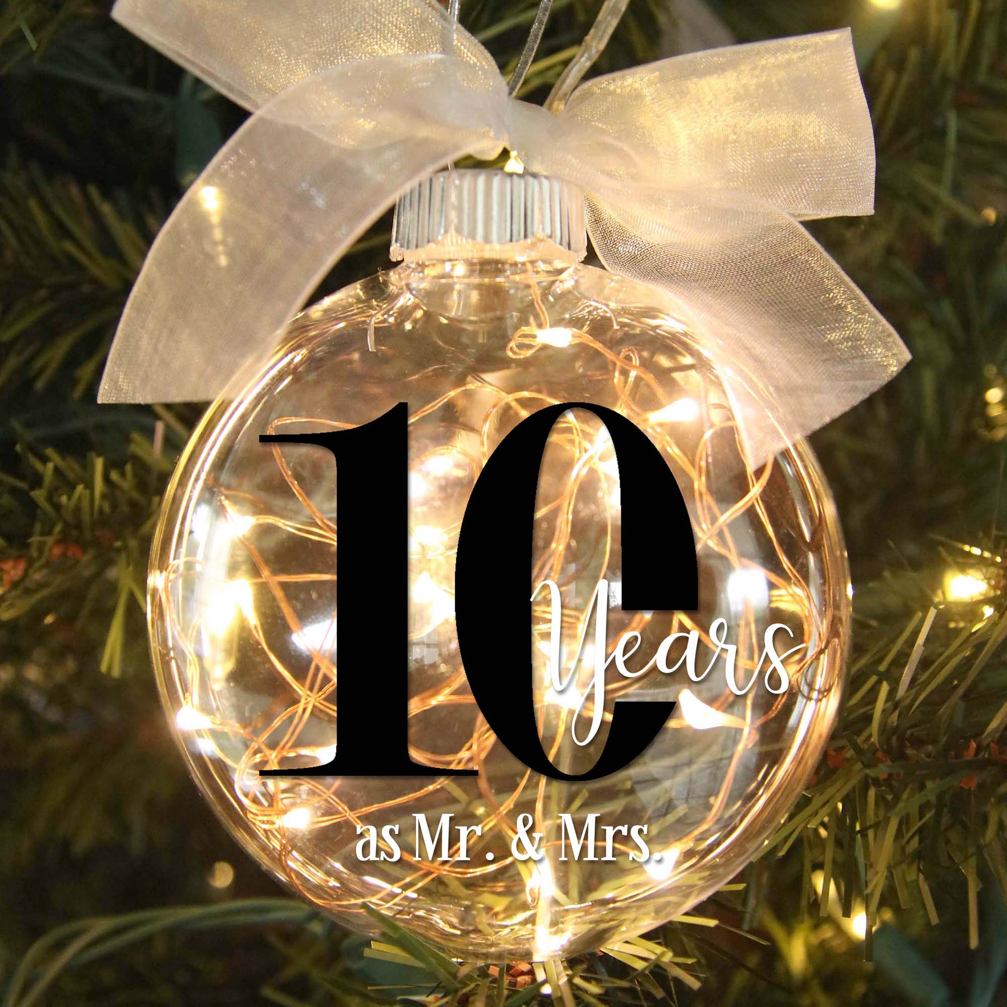 10th Wedding Anniversary Lighted Christmas Ornament