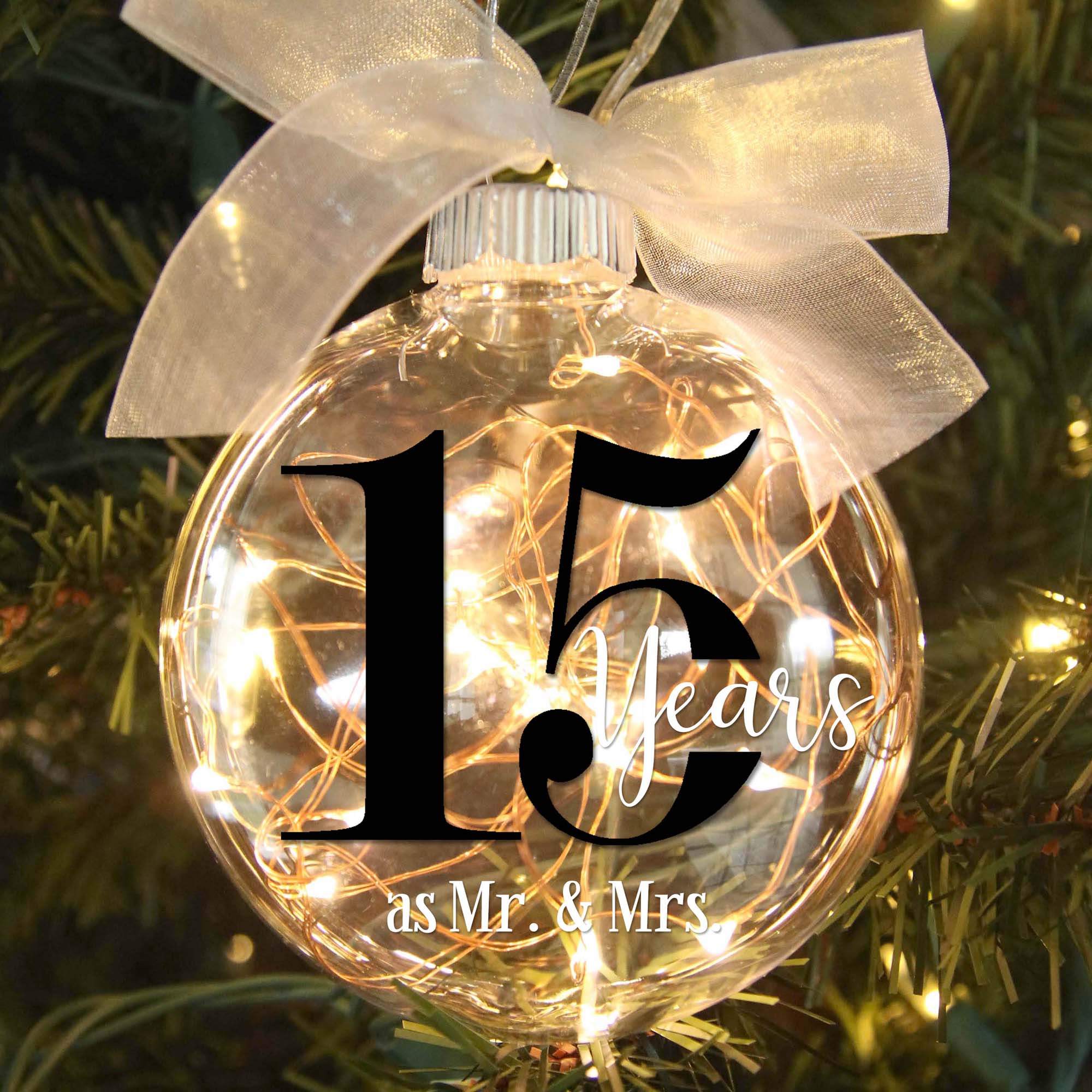 15th Wedding Anniversary Lighted Christmas Ornament