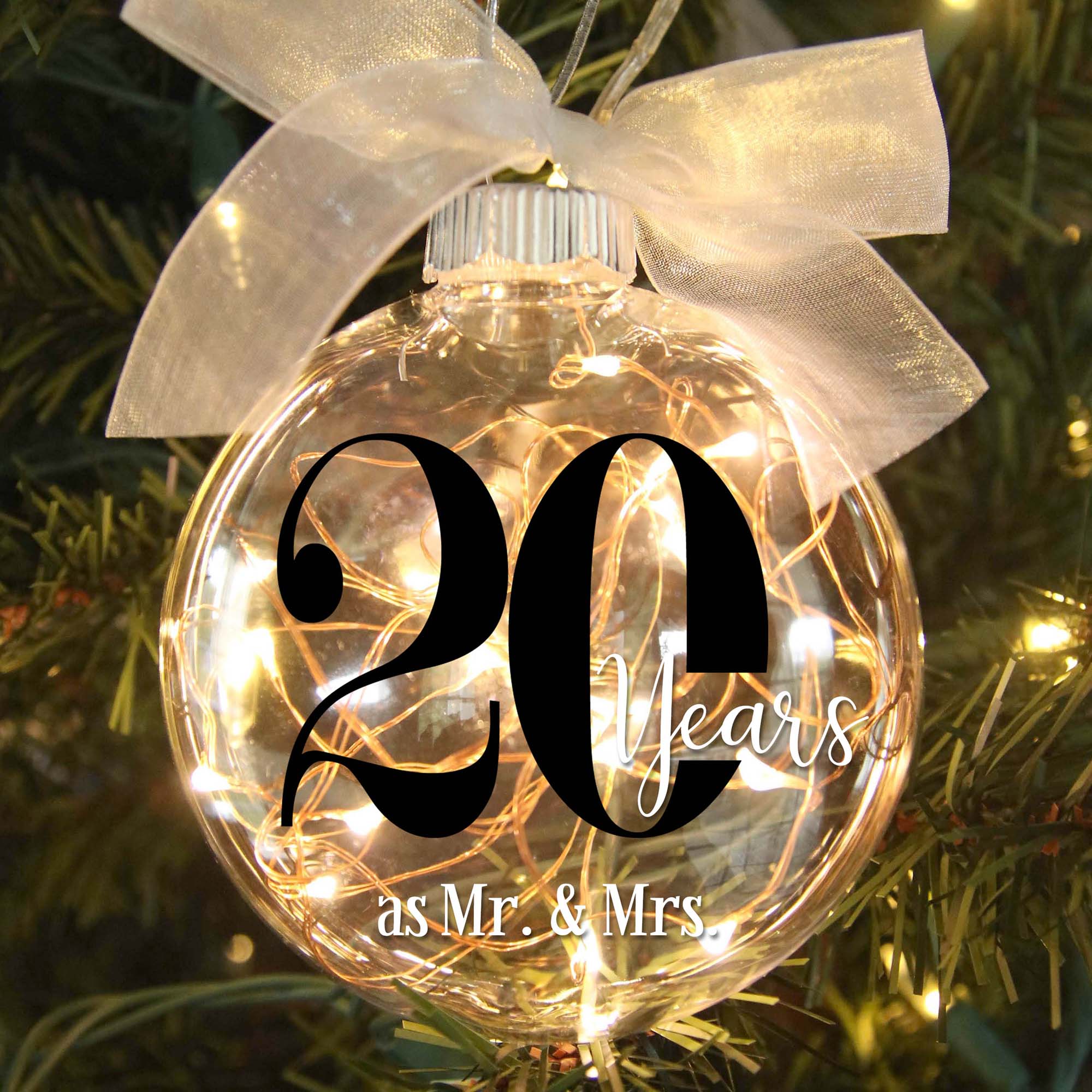 20th Wedding Anniversary Lighted Christmas Ornament