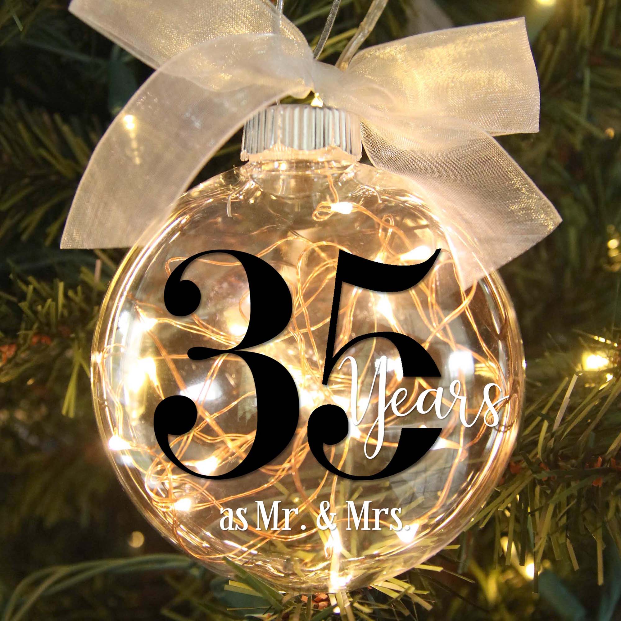 35th Wedding Anniversary Lighted Christmas Ornament