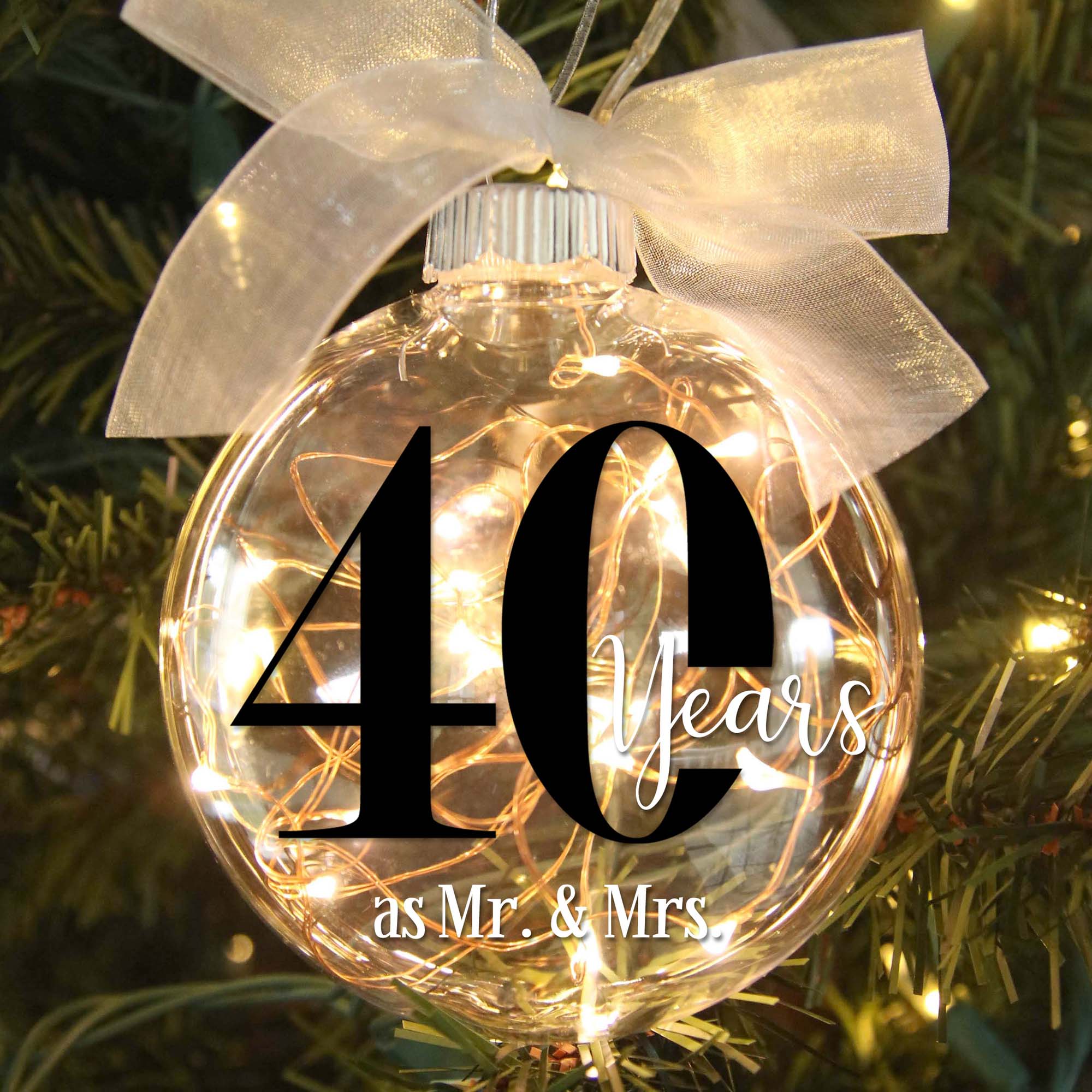 40th Wedding Anniversary Lighted Christmas Ornament