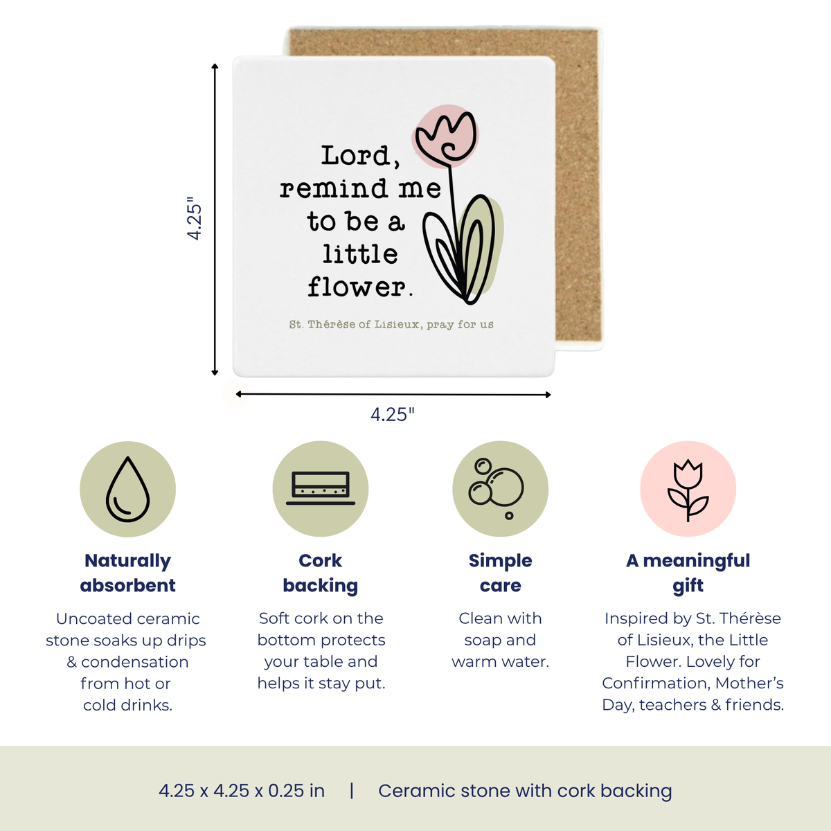 Little Flower Stone Coaster — St. Thérèse of Lisieux