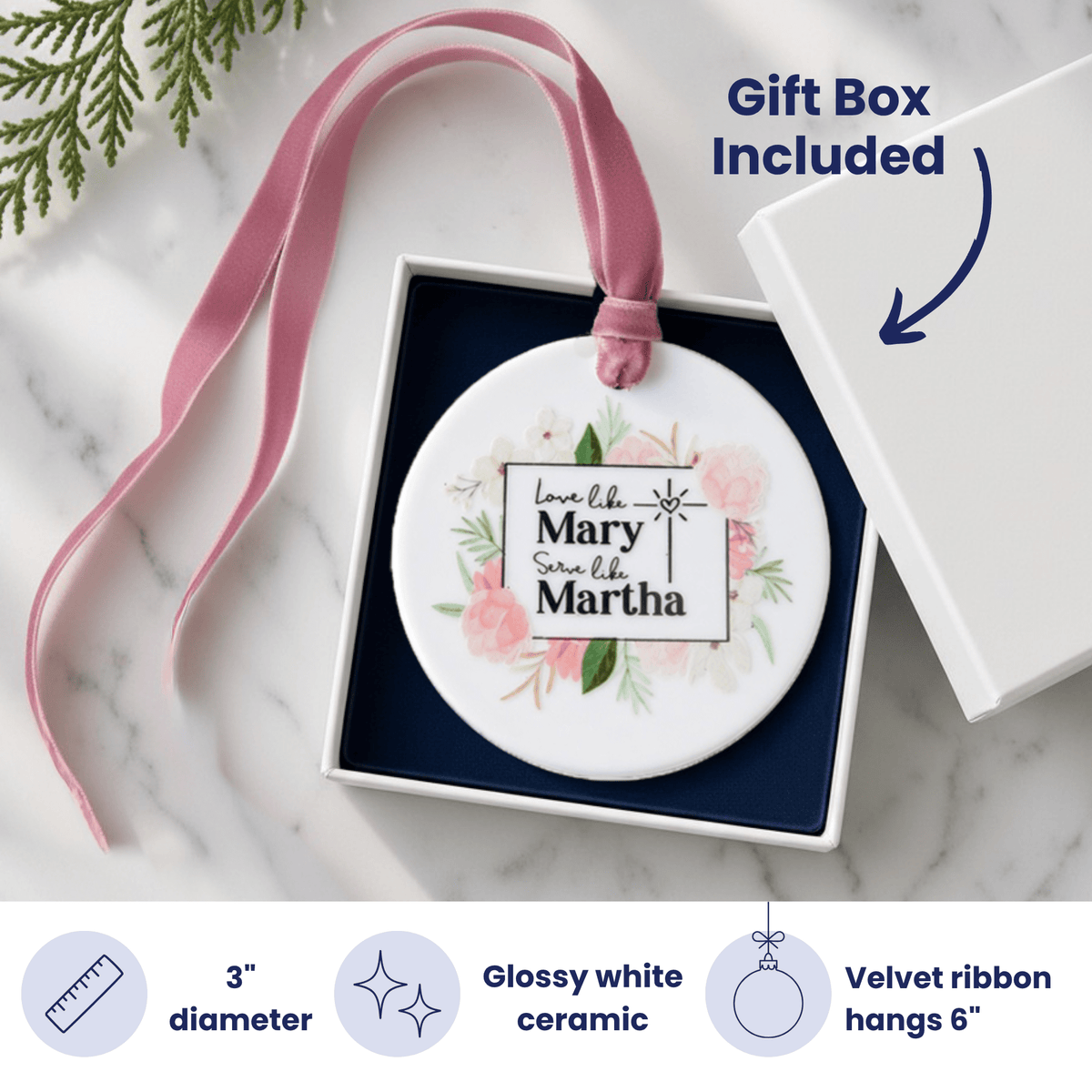 Love Like Mary, Serve Like Martha Ceramic Ornament - Firefly Wishes