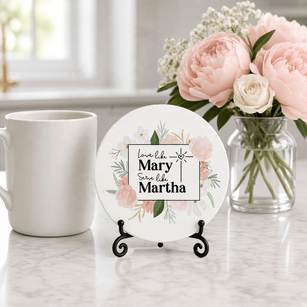Love Like Mary, Serve Like Martha Stone Coaster - Firefly Wishes