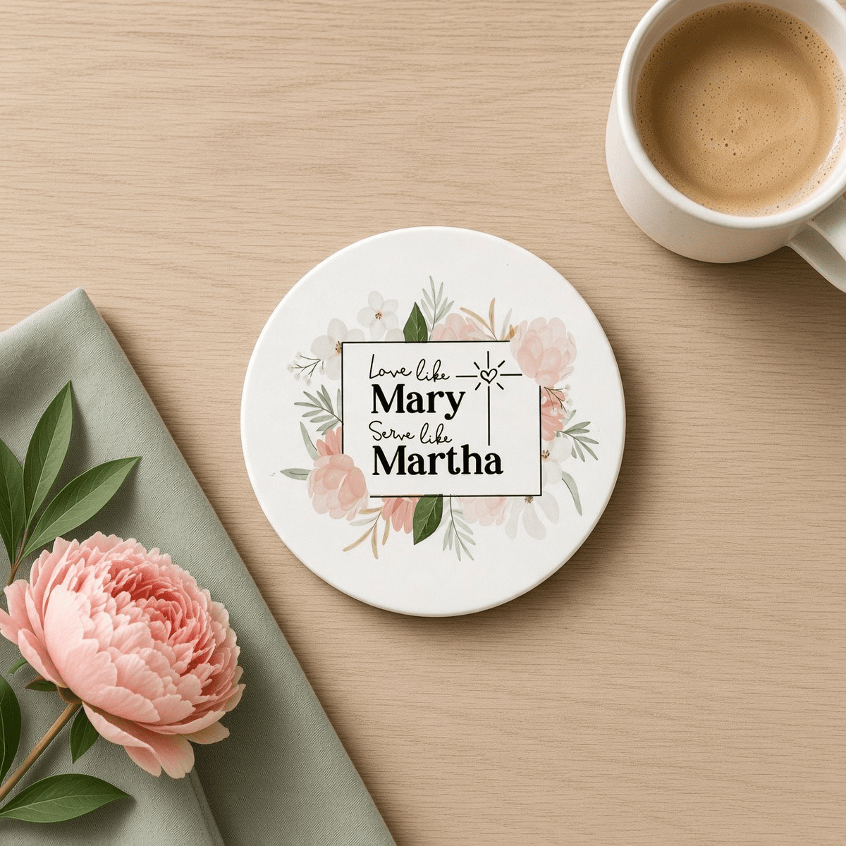 Love Like Mary, Serve Like Martha Stone Coaster - Firefly Wishes