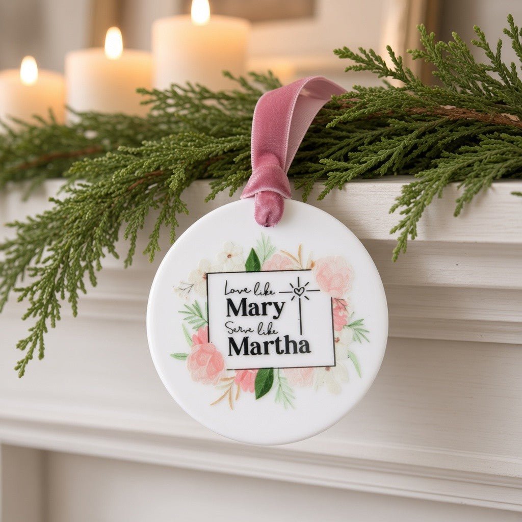 Love Like Mary, Serve Like Martha Ceramic Ornament - Firefly Wishes