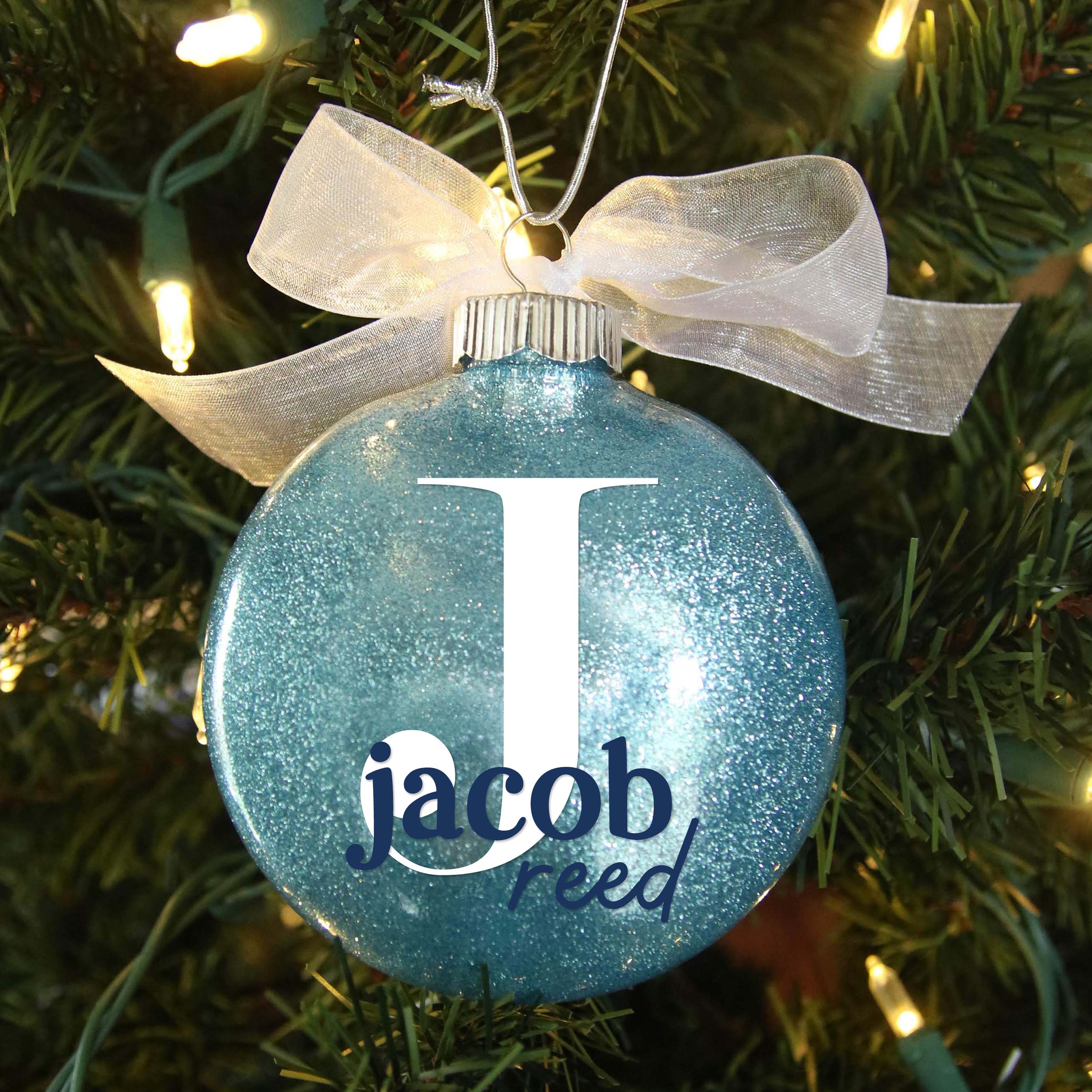 Baby Boy Birth Stats Glitter Christmas Ornament – Personalized