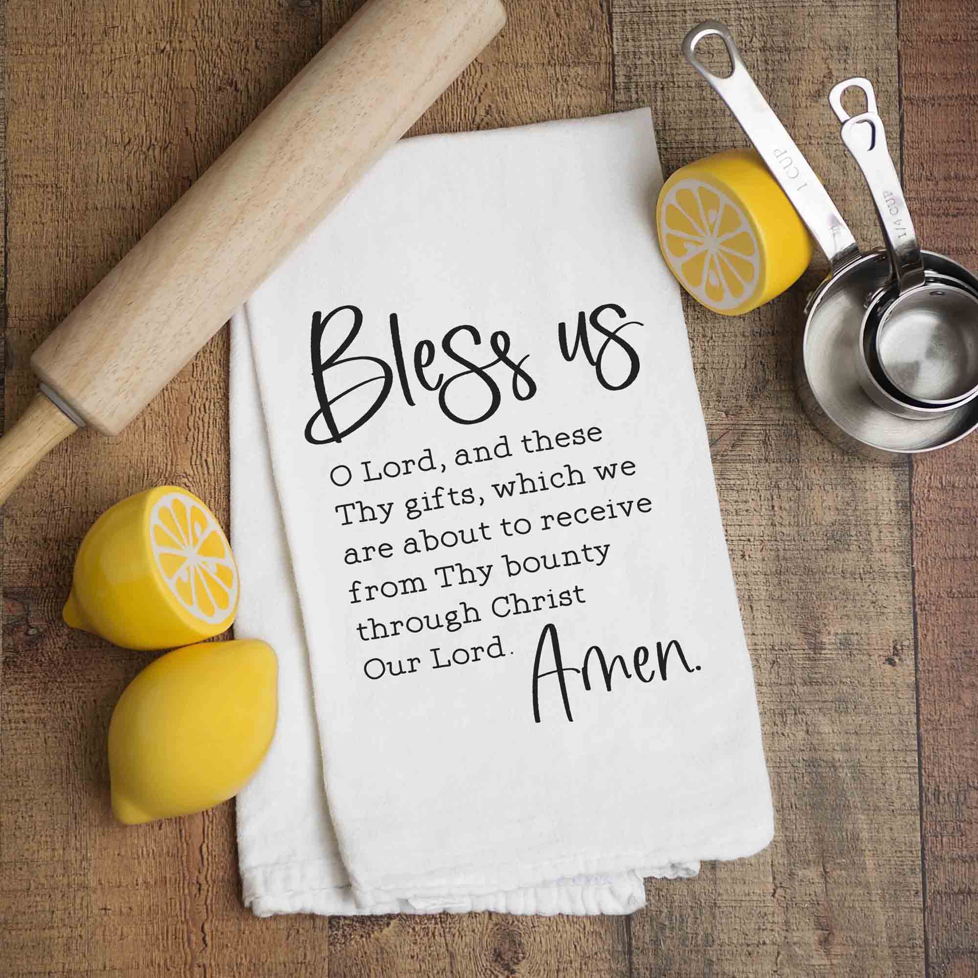 Bless Us O Lord Kitchen Towel - Catholic Grace Before Meals - Firefly Wishes