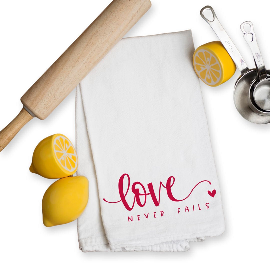 Love Never Fails Kitchen Towel - Firefly Wishes
