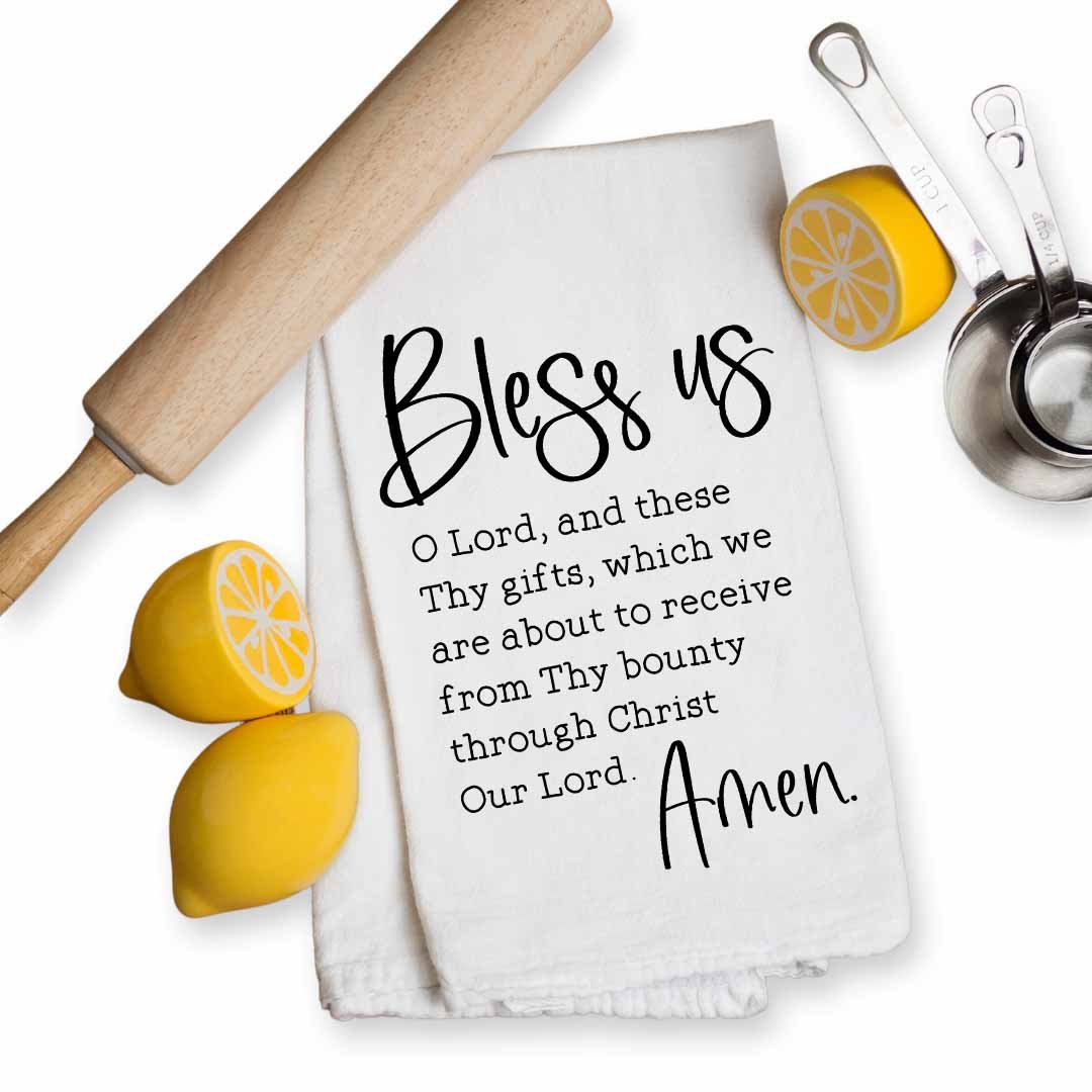 Bless Us O Lord Kitchen Towel - Catholic Grace Before Meals - Firefly Wishes