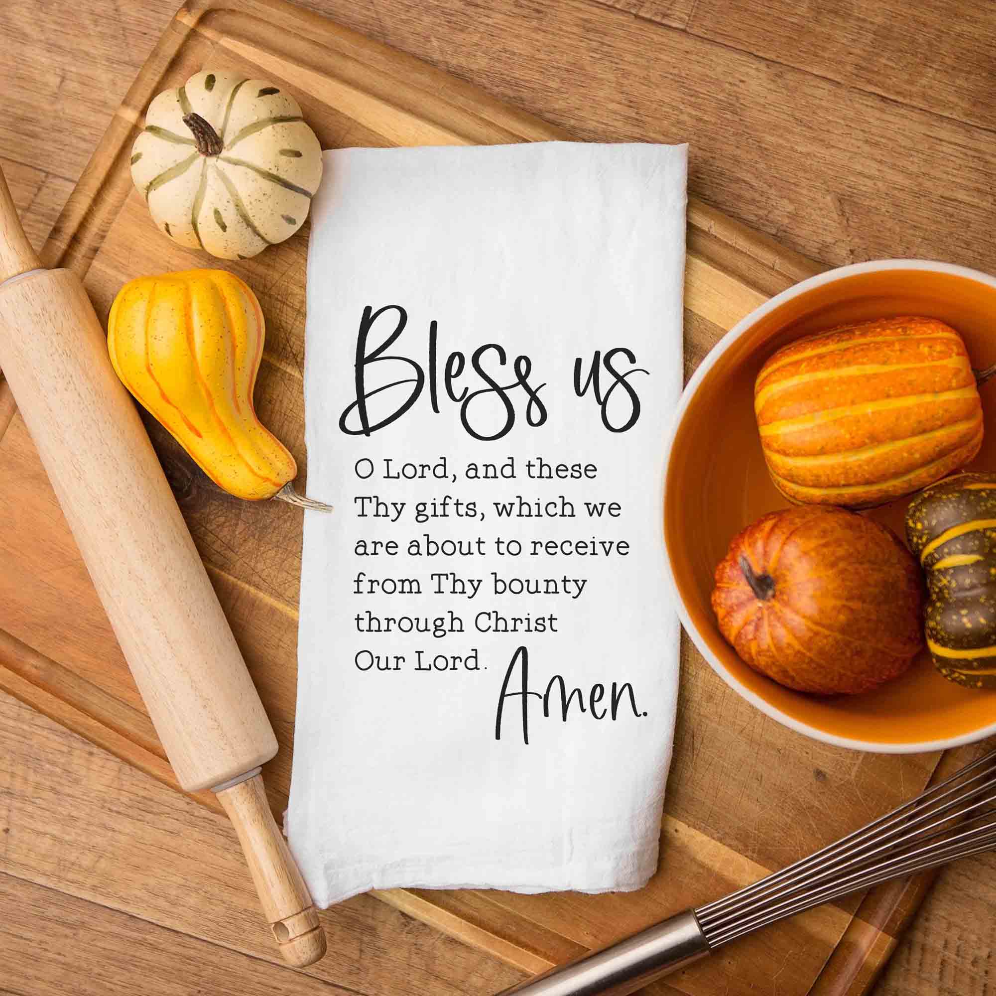 Bless Us O Lord Kitchen Towel - Catholic Grace Before Meals - Firefly Wishes
