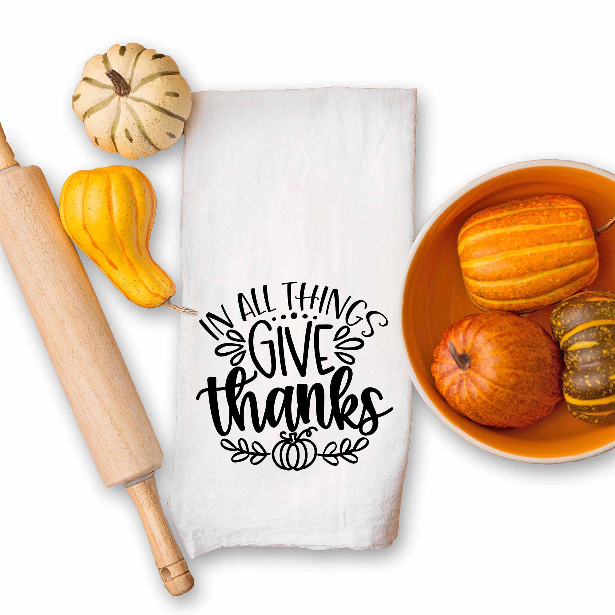 In All Things Give Thanks Thanksgiving Kitchen Towel - Firefly Wishes