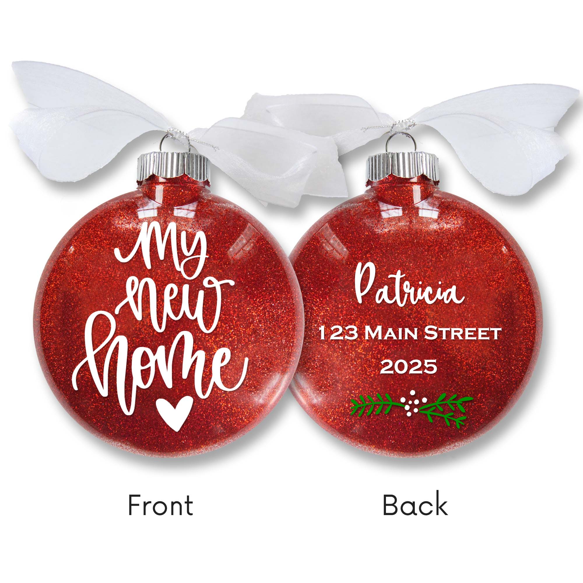 Personalized Our New Home Glitter Christmas Ornament - Names & Address - Firefly Wishes