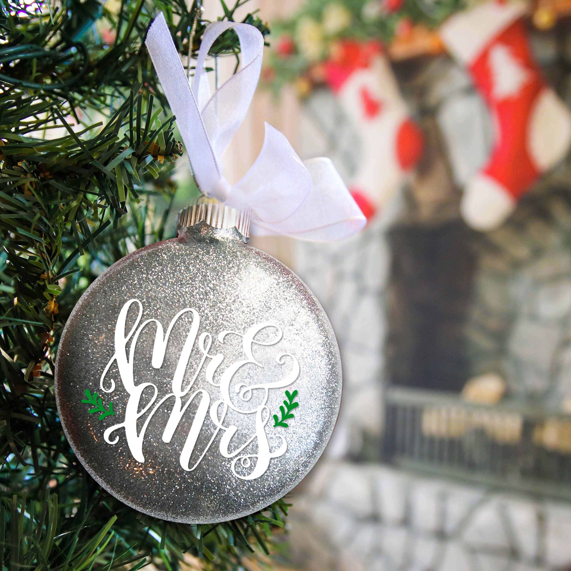 Personalized Mr & Mrs Our First Christmas Glitter Ornament
