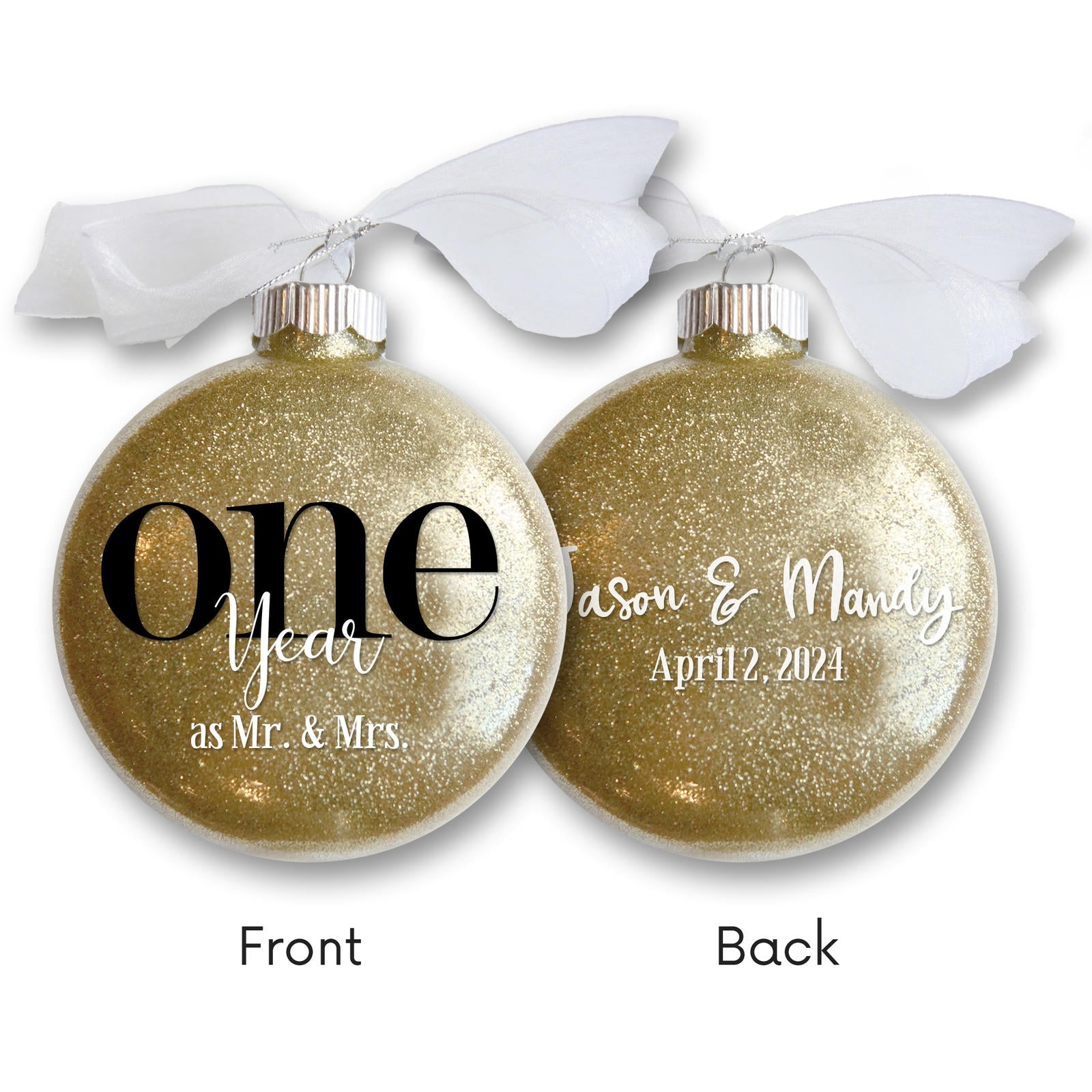 1st First Wedding Anniversary Glitter Christmas Ornament