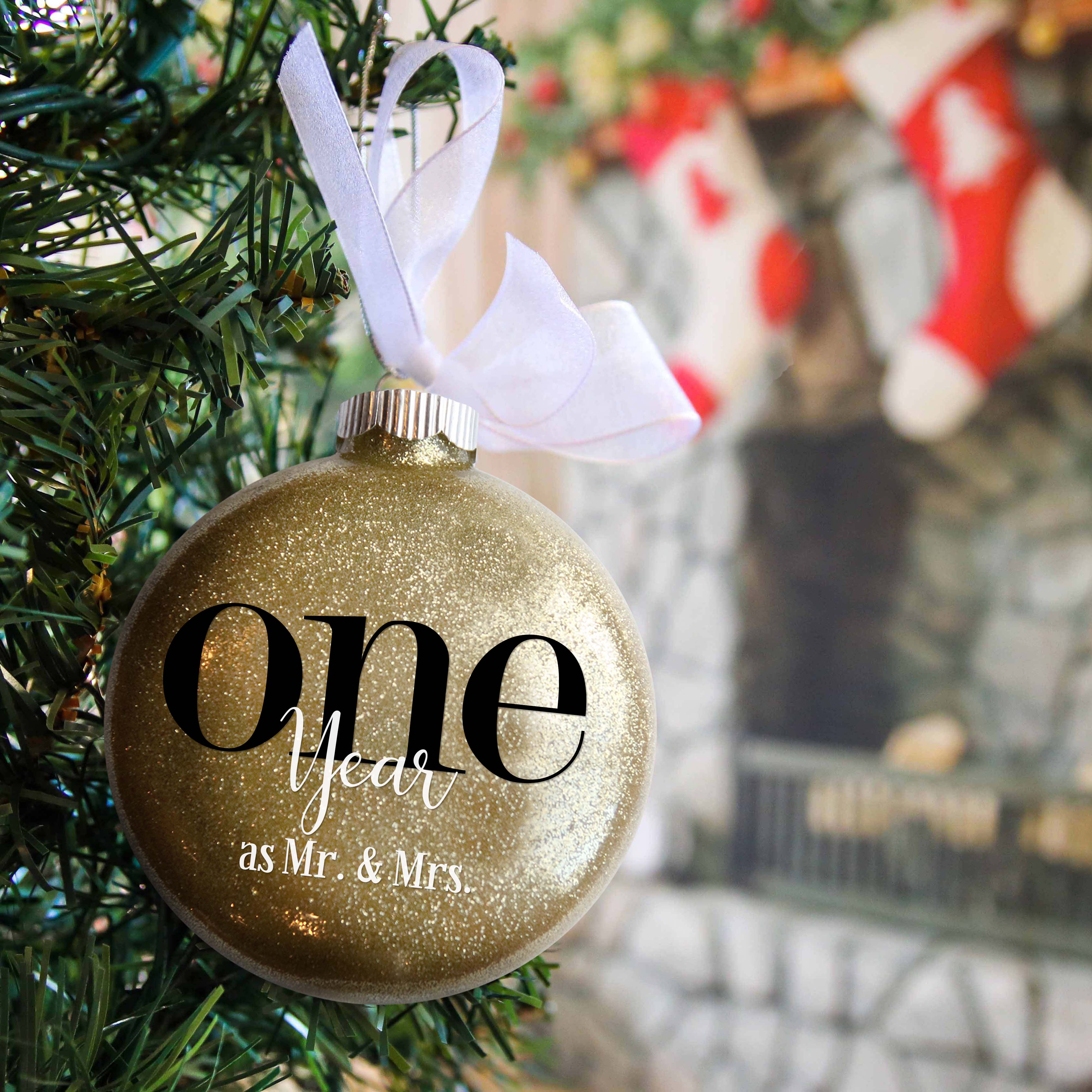 1st First Wedding Anniversary Glitter Christmas Ornament