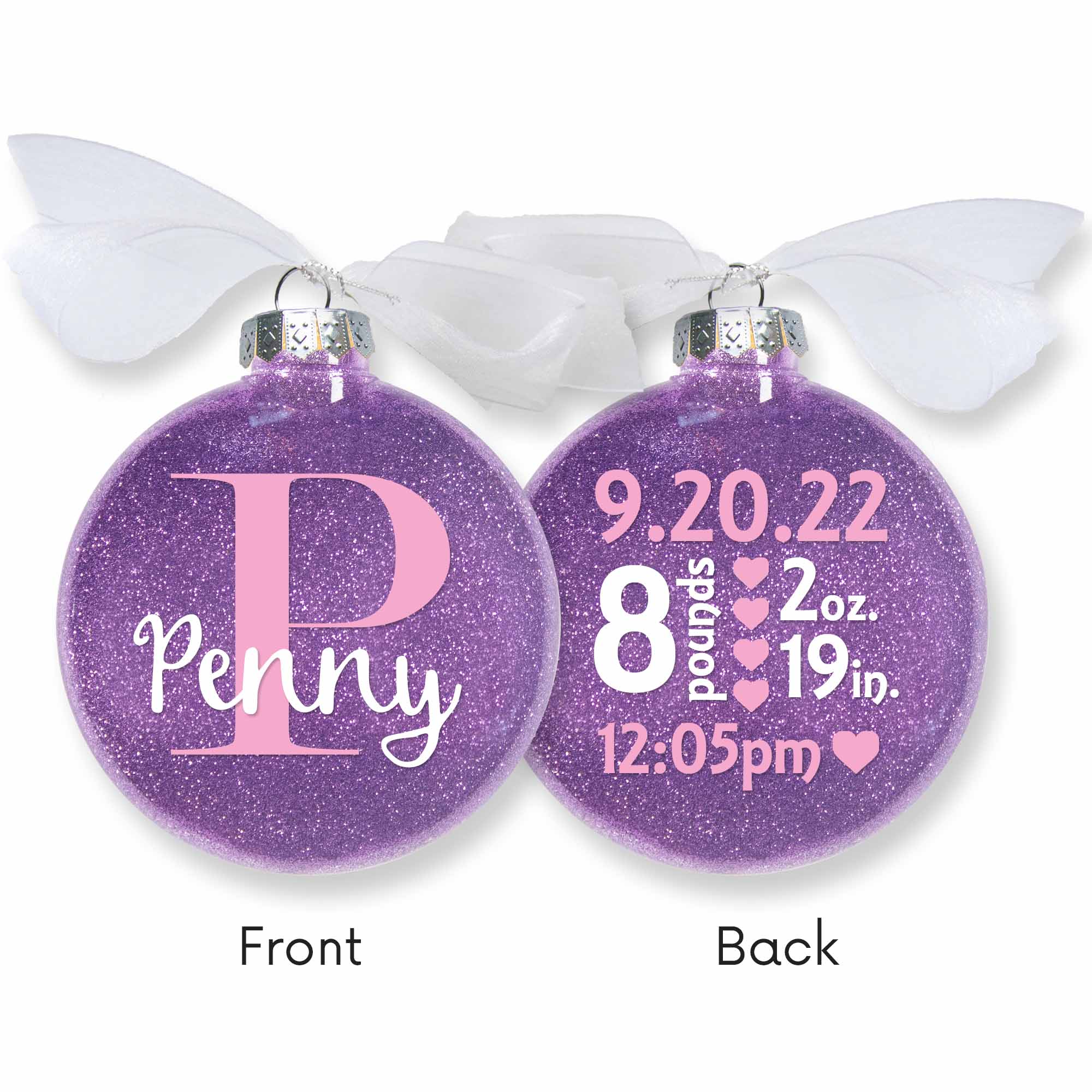 Baby Girl Birth Stats Glitter Christmas Ornament