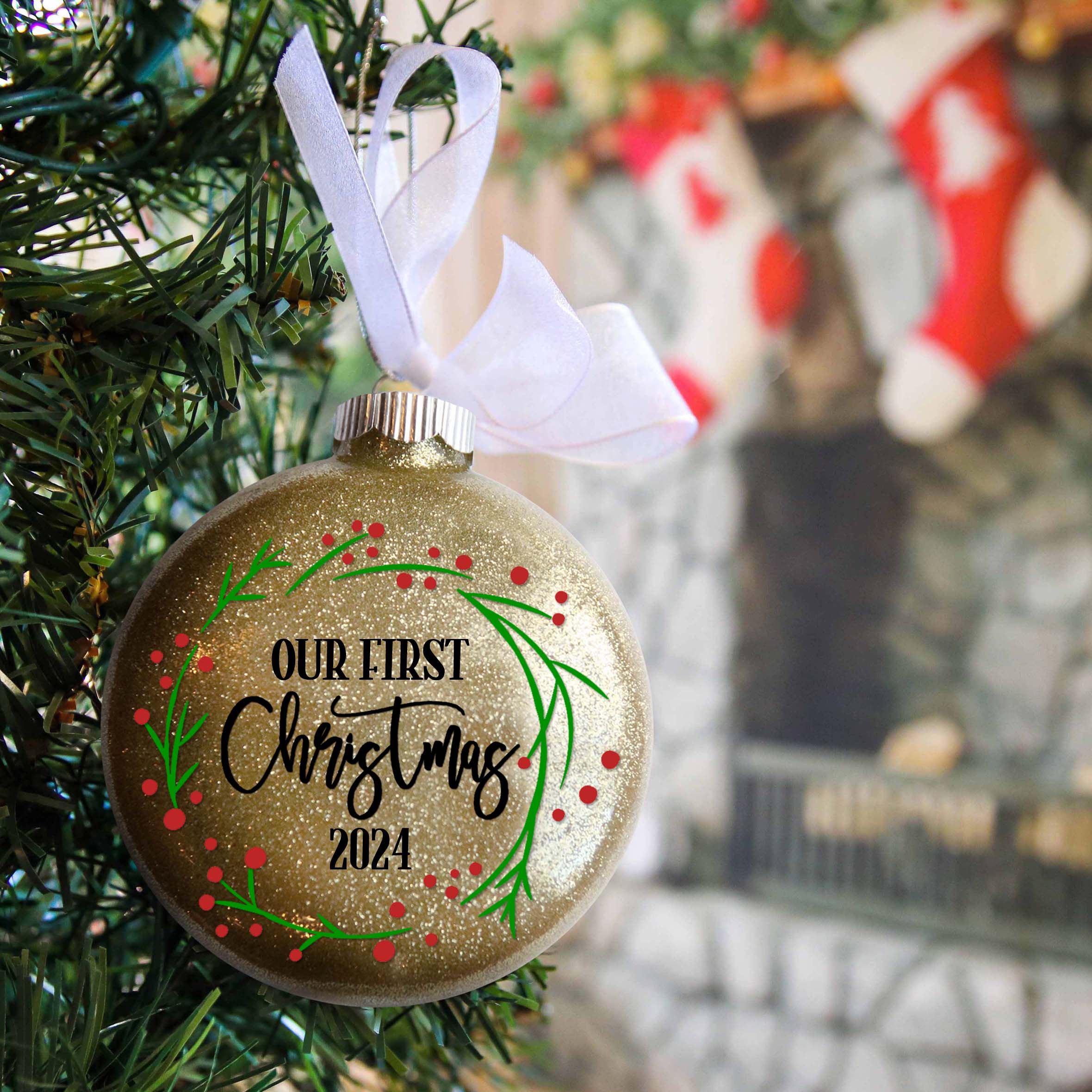 Our First Christmas Married Glitter Ornament Married