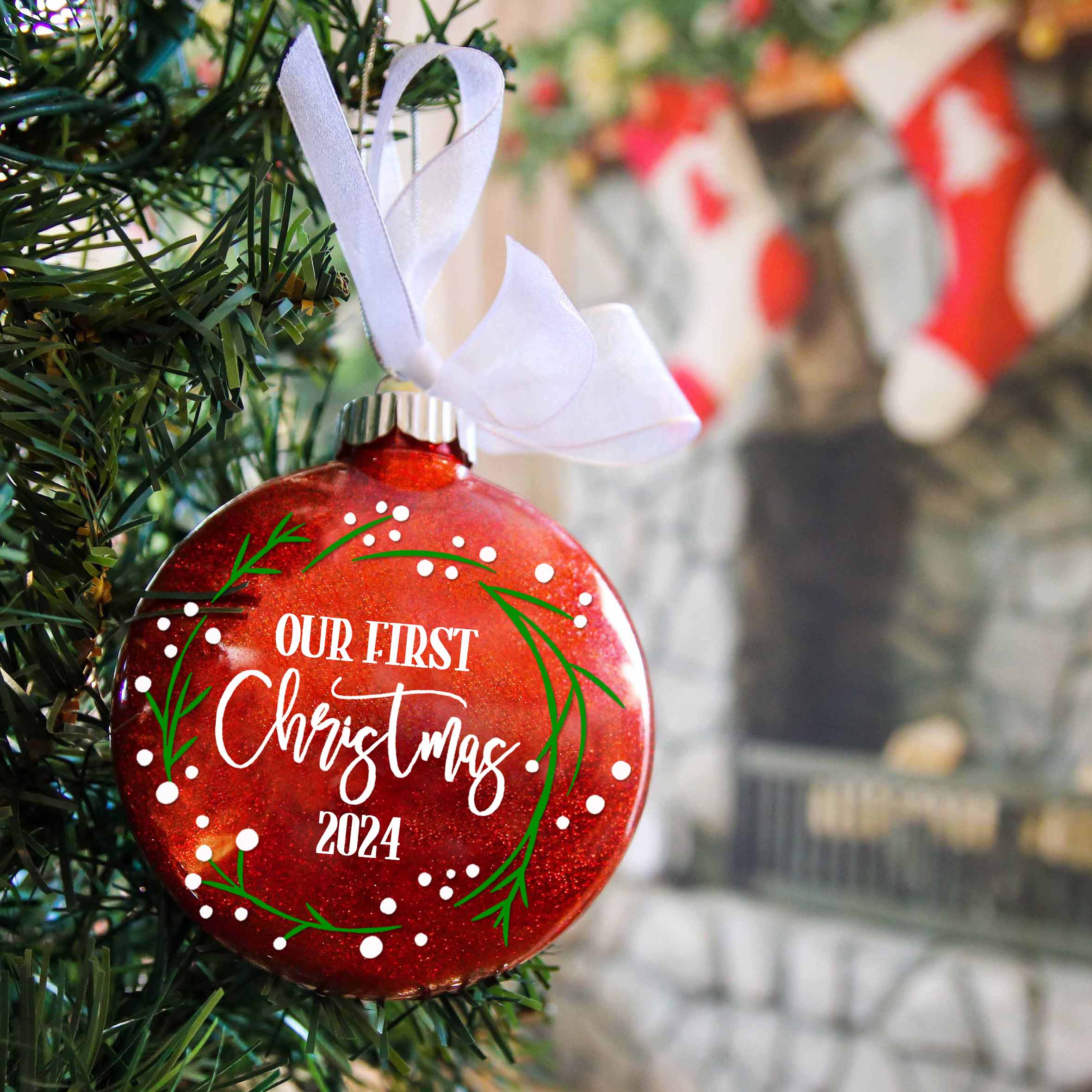 Our First Christmas Married Glitter Ornament Married