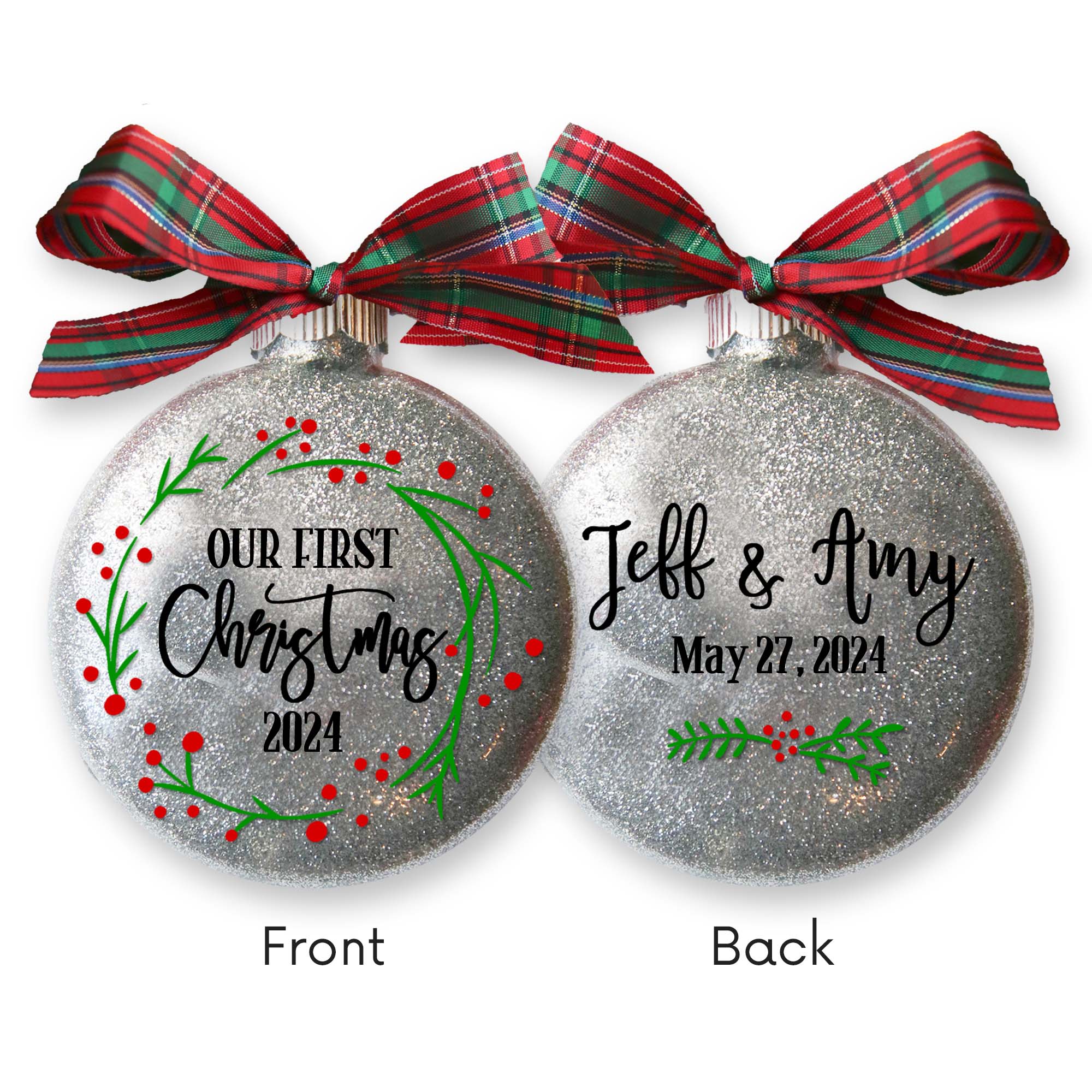 Our First Christmas Married Glitter Ornament Married