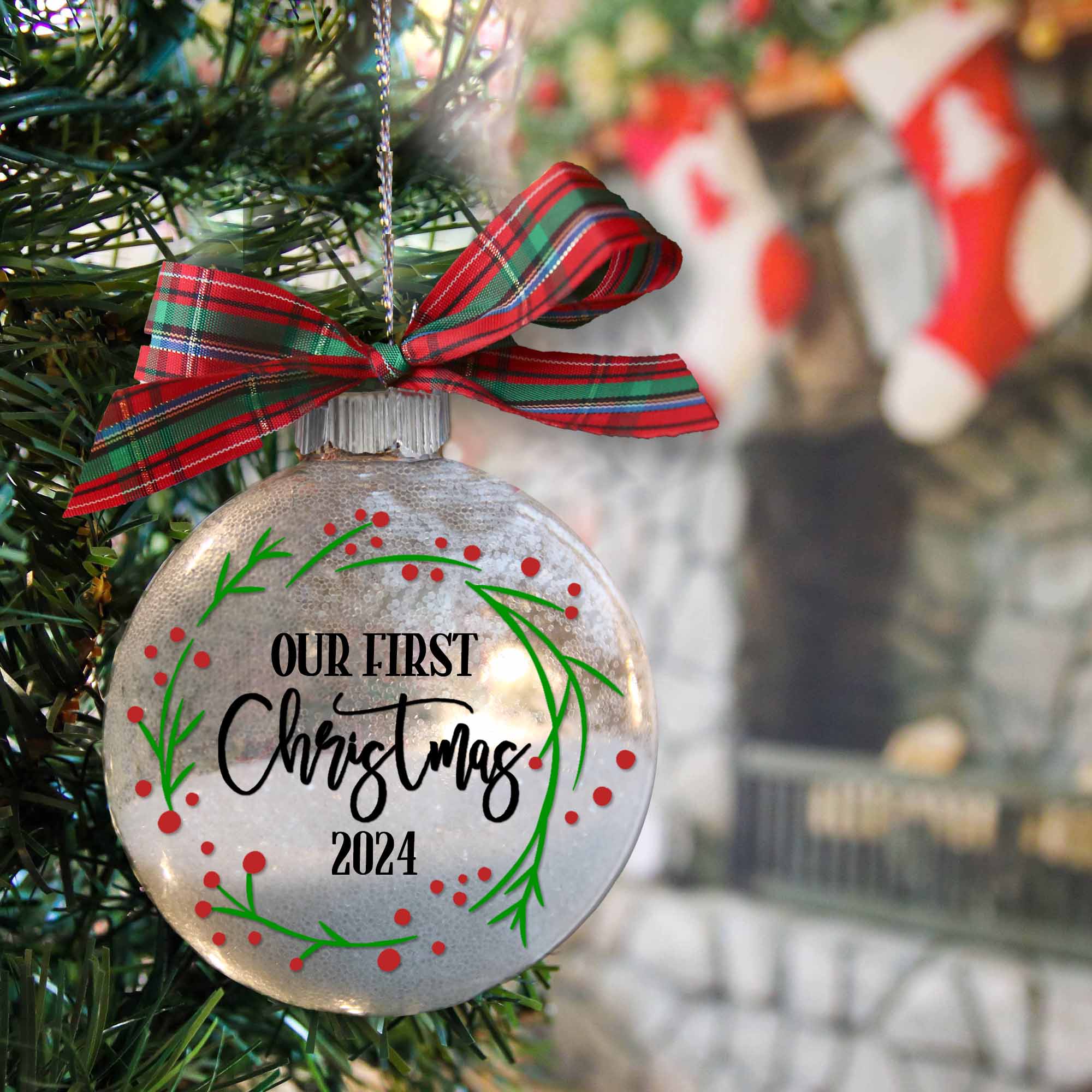 Our First Christmas Married Glitter Ornament Married