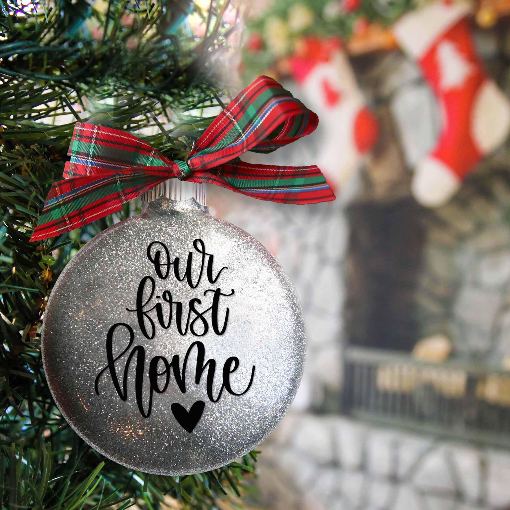 Personalized Our First Home Glitter Christmas Ornament - Names & Address - Firefly Wishes