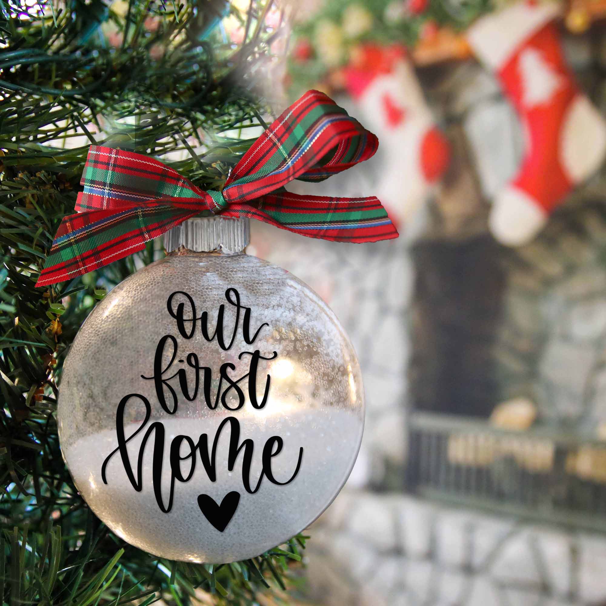 Personalized Our First Home Glitter Christmas Ornament - Names & Address - Firefly Wishes