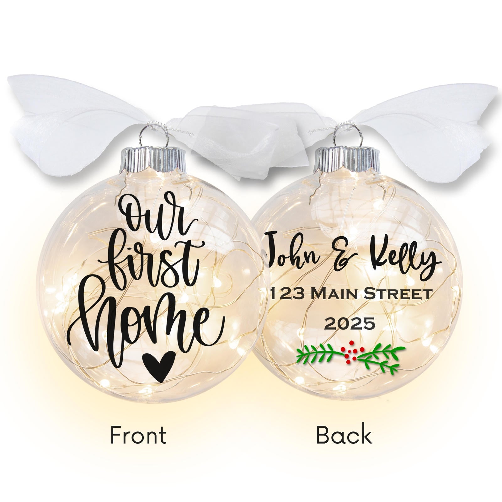 Personalized Our First Home Lighted Christmas Ornament - Names & Address
