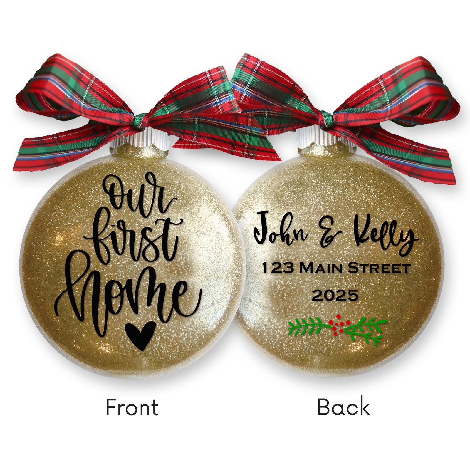 Personalized Our First Home Glitter Christmas Ornament - Names & Address