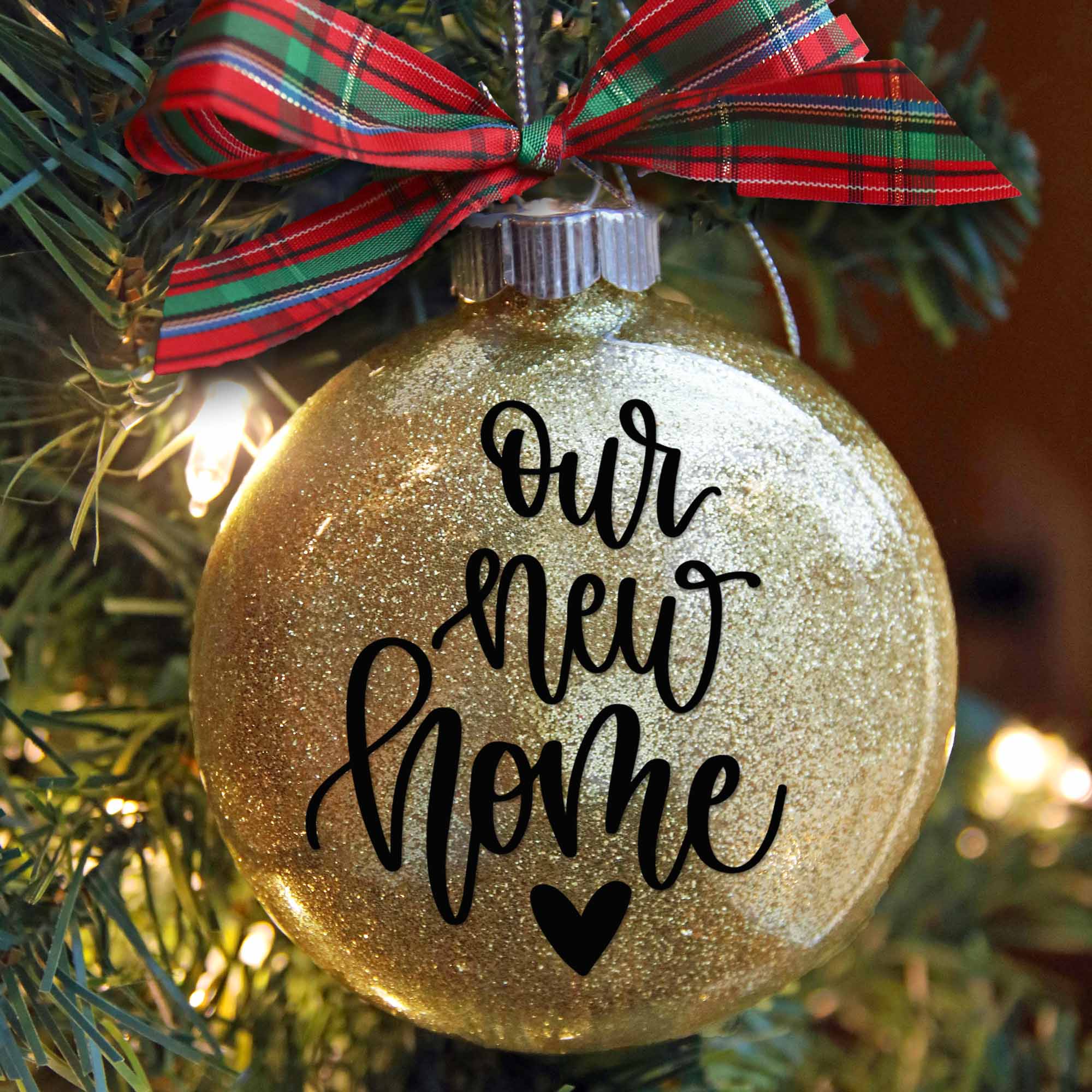 Personalized Our New Home Glitter Christmas Ornament - Names & Address - Firefly Wishes