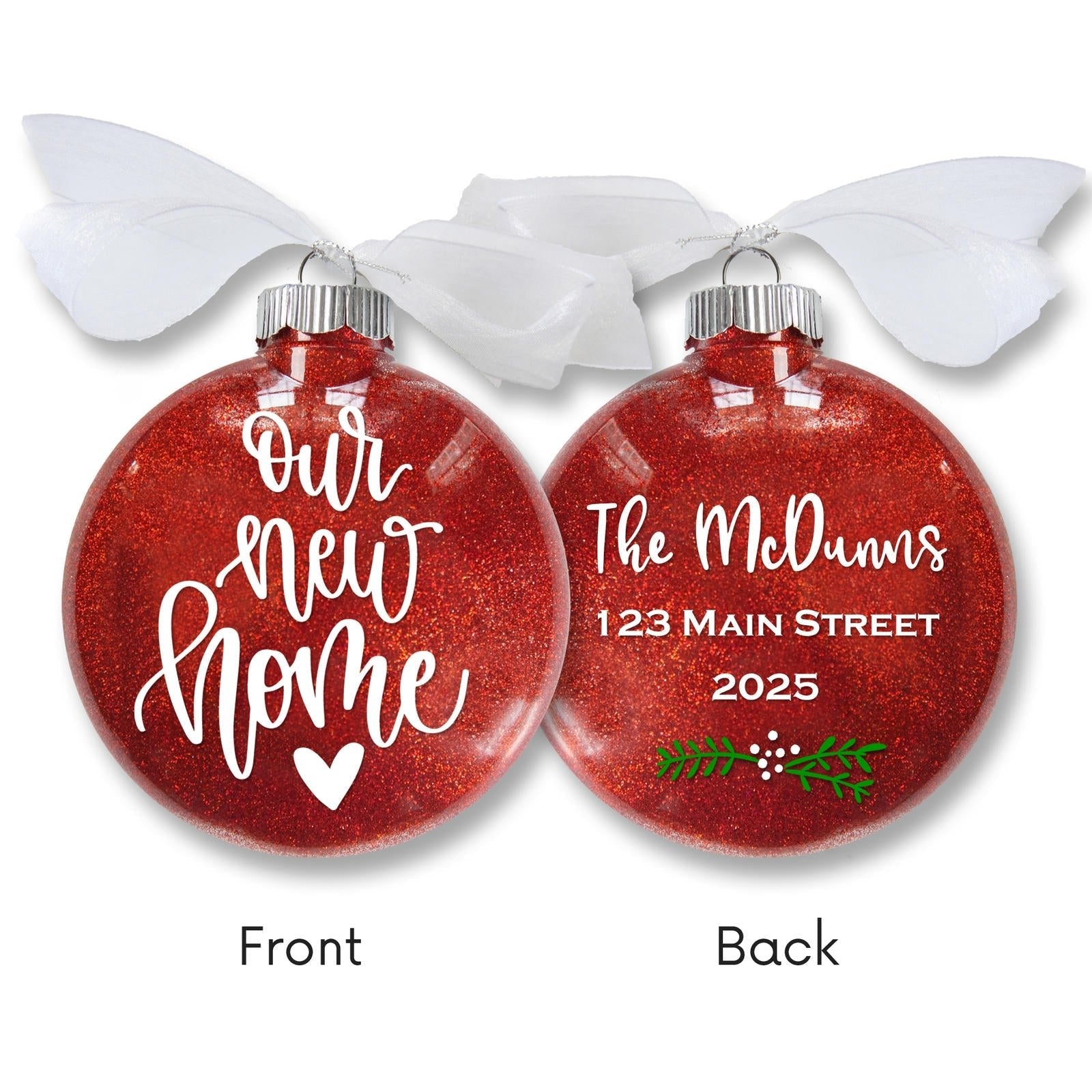 Personalized Our New Home Glitter Christmas Ornament - Names & Address - Firefly Wishes