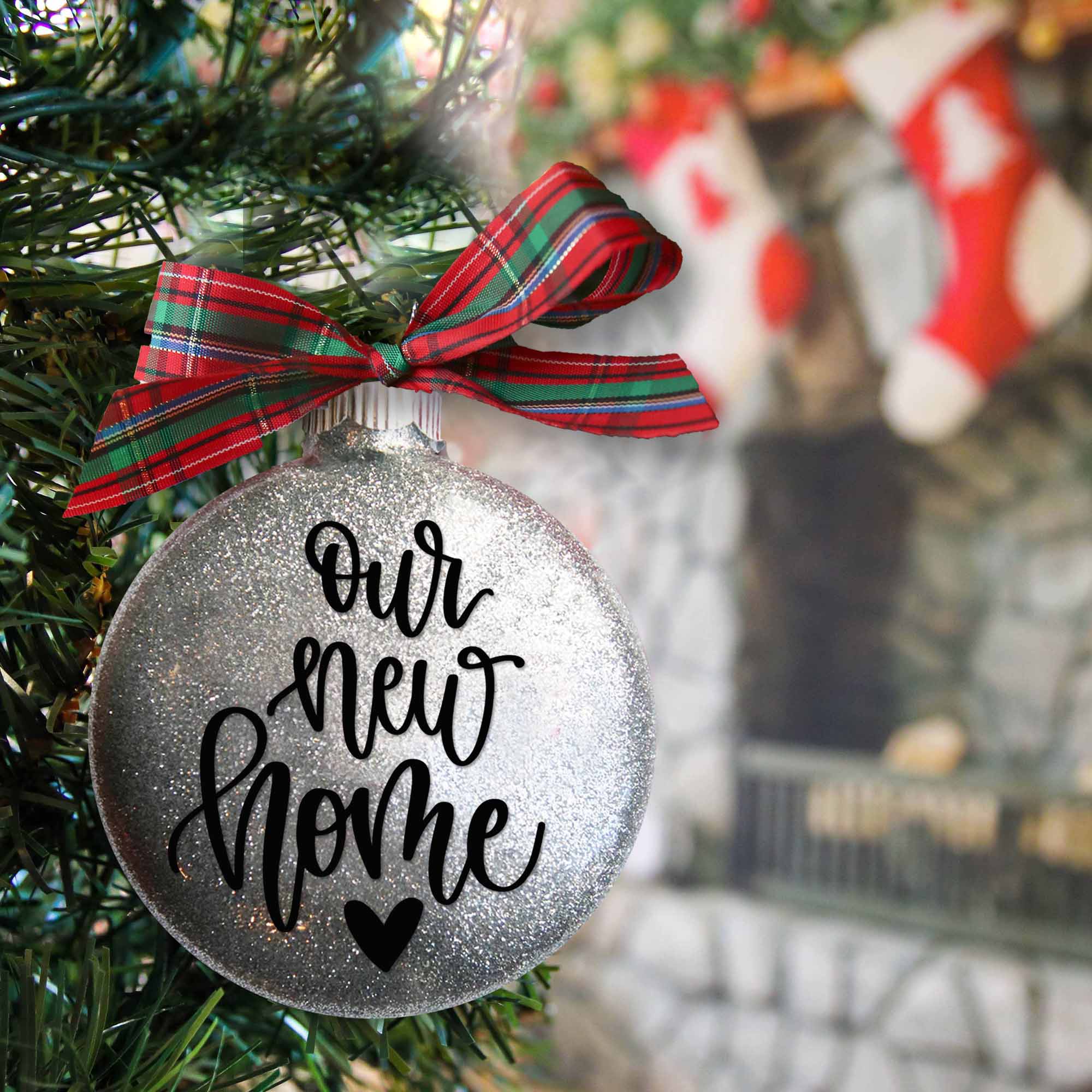 Personalized Our New Home Glitter Christmas Ornament - Names & Address - Firefly Wishes