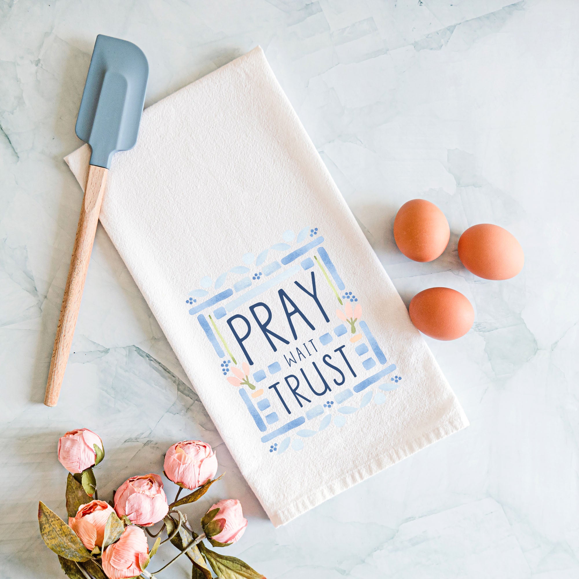 Pray Wait Trust Kitchen Towel – Christian Home Decor & Encouragement Gift