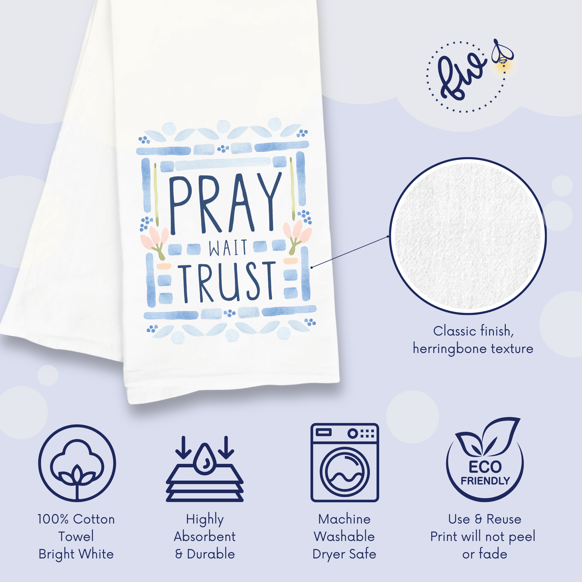 Pray Wait Trust Kitchen Towel - Christian Home Decor & Encouragement Gift - Firefly Wishes