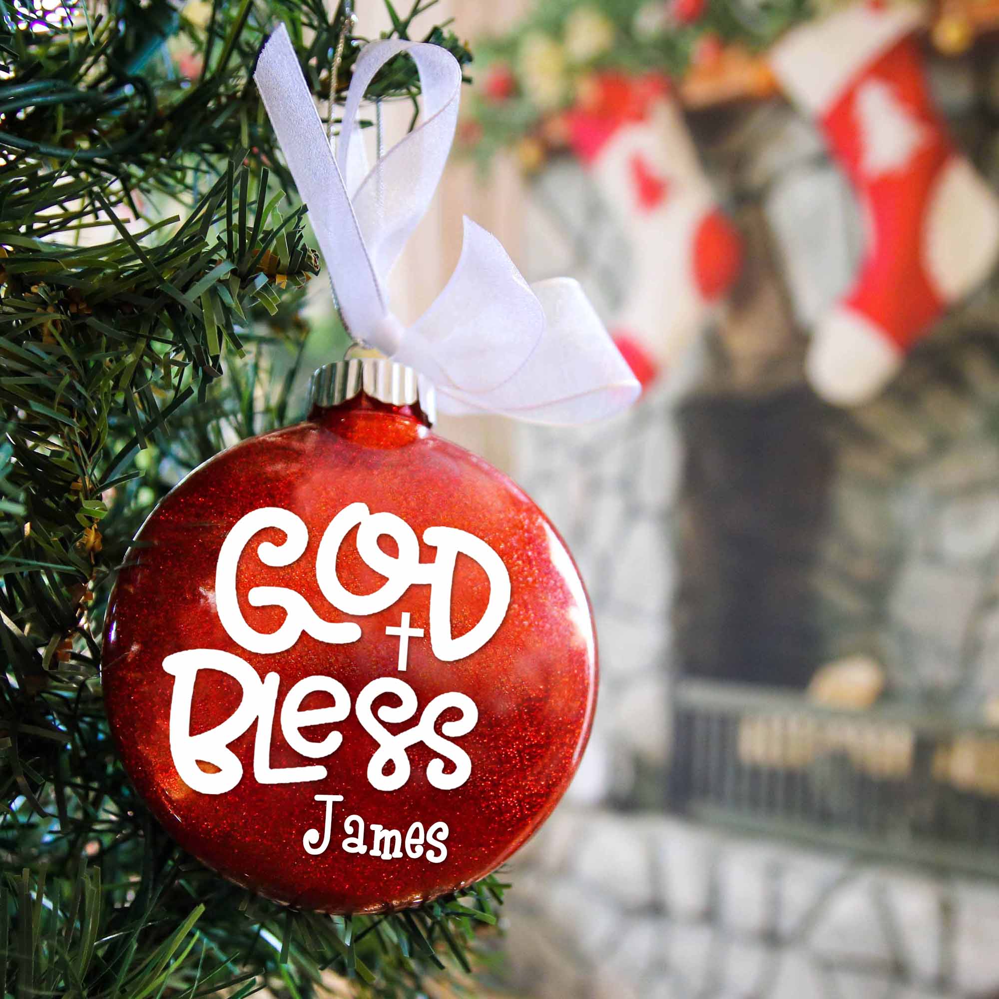 First Communion Glitter Christmas Ornament - God bless