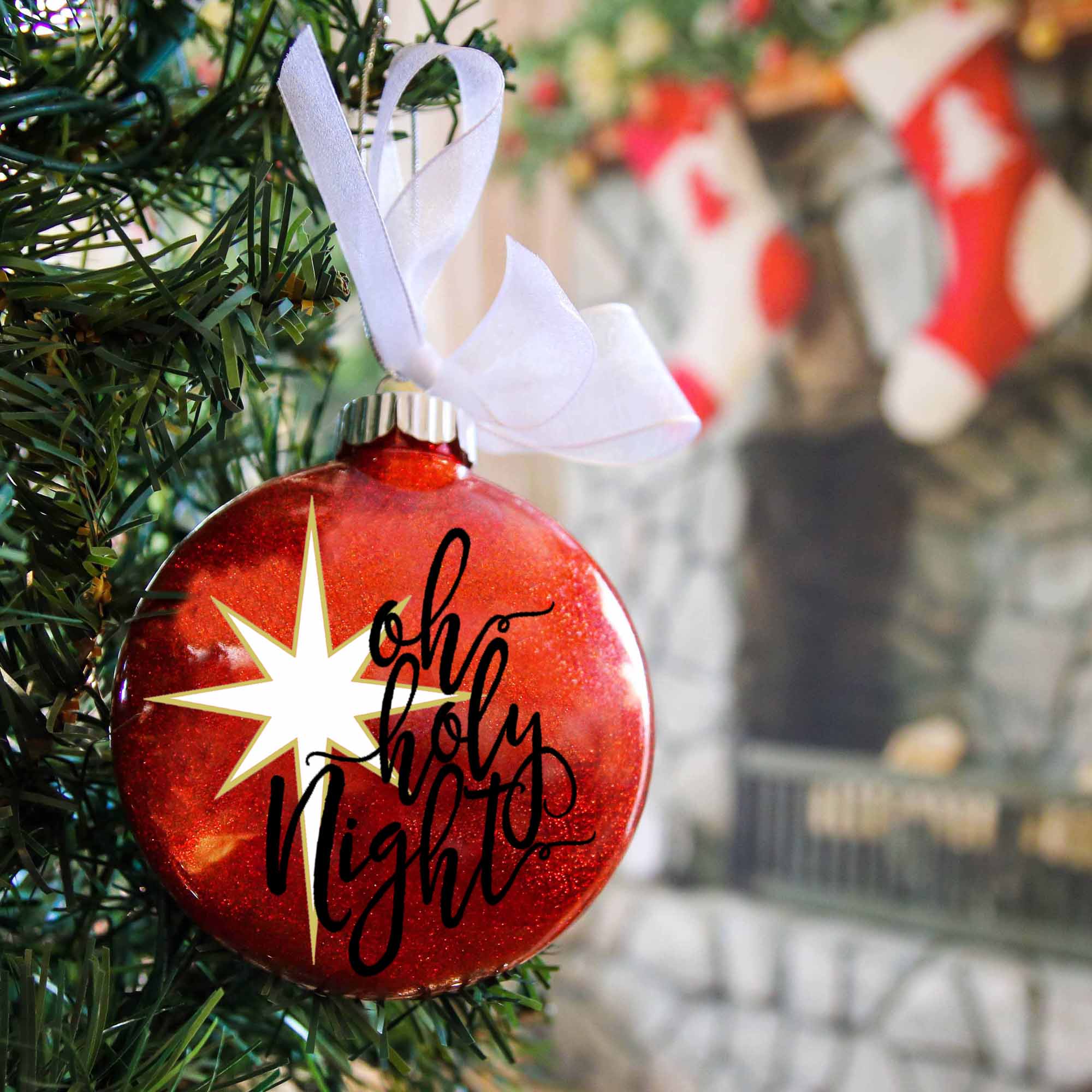 Oh Holy Night Glitter Christmas Ornament - Firefly Wishes