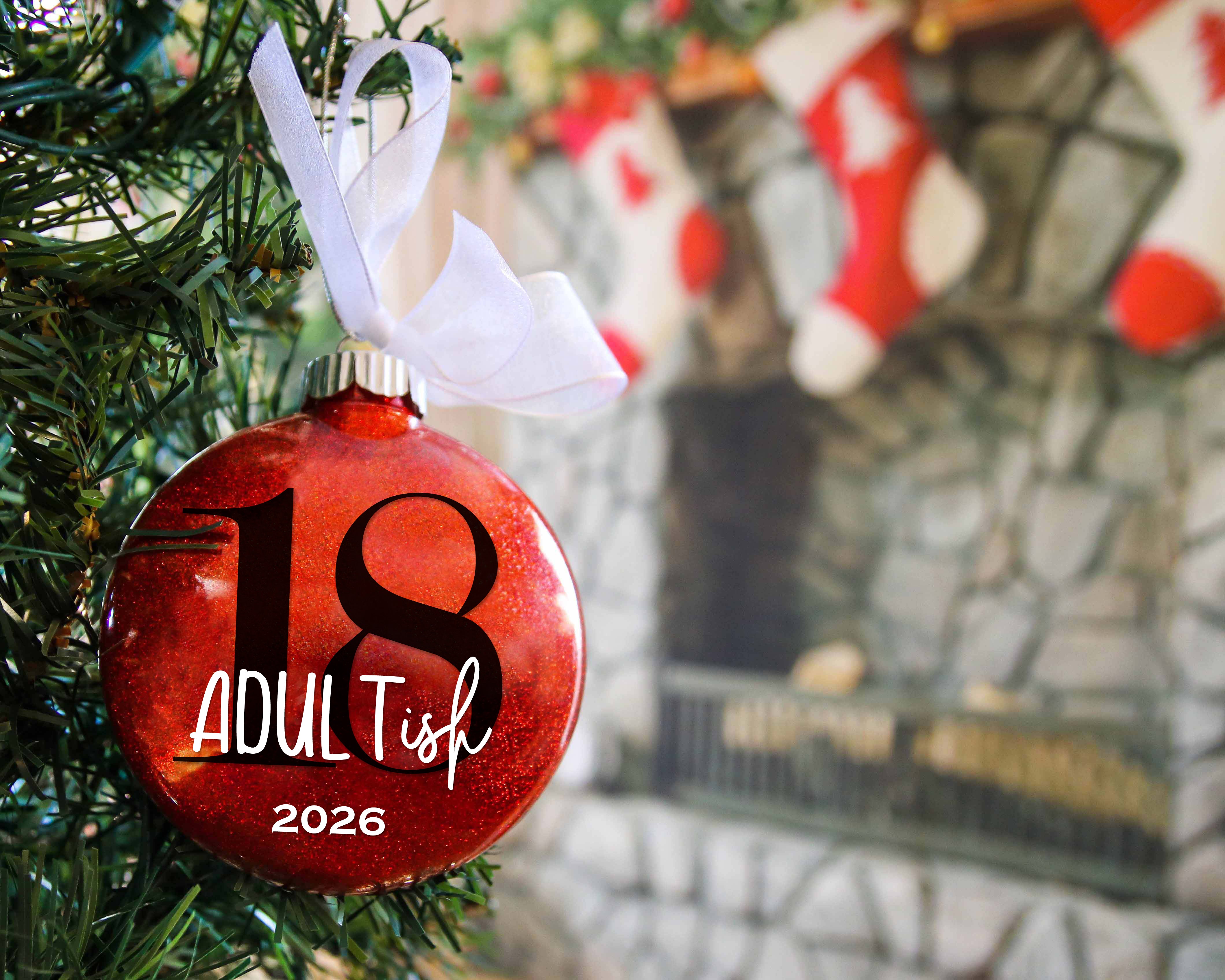 Personalized 18th Adultish Birthday Glitter Christmas Ornament - Custom Name & Year