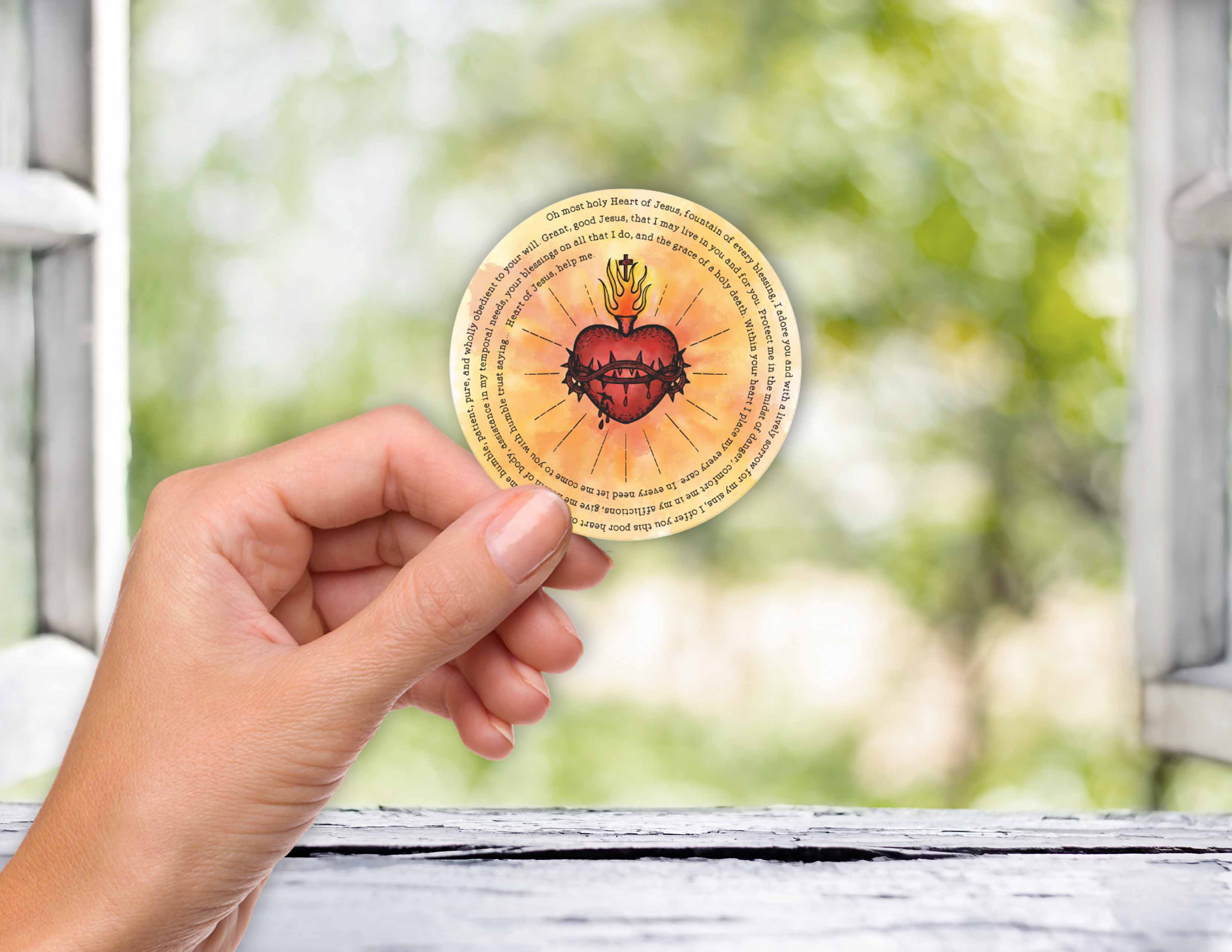 Sacred Heart of Jesus Catholic Vinyl Waterproof Sticker - Firefly Wishes