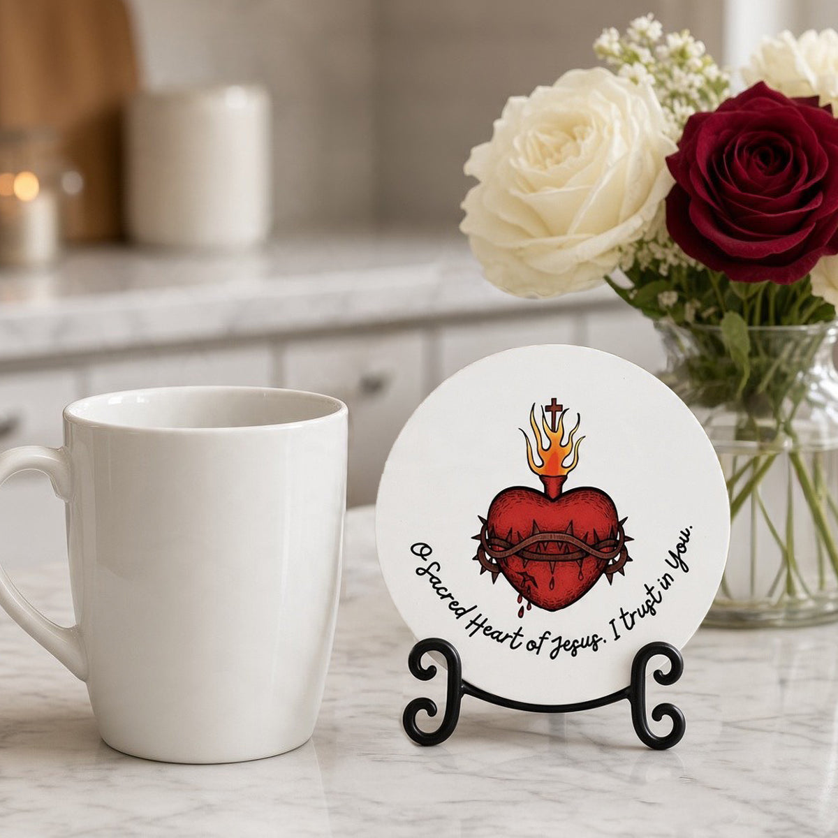 Sacred Heart of Jesus Stone Coaster - Firefly Wishes