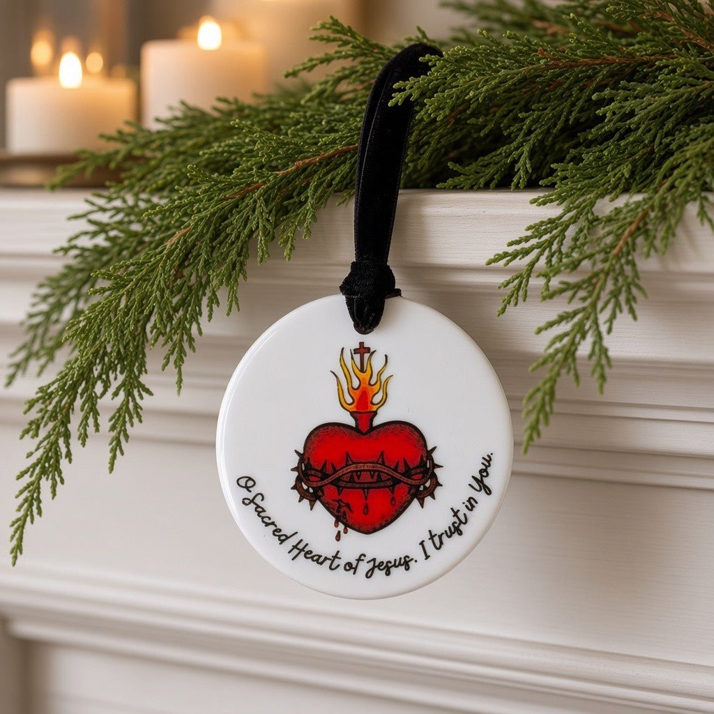 Sacred Heart of Jesus Catholic Ceramic Ornament - Firefly Wishes