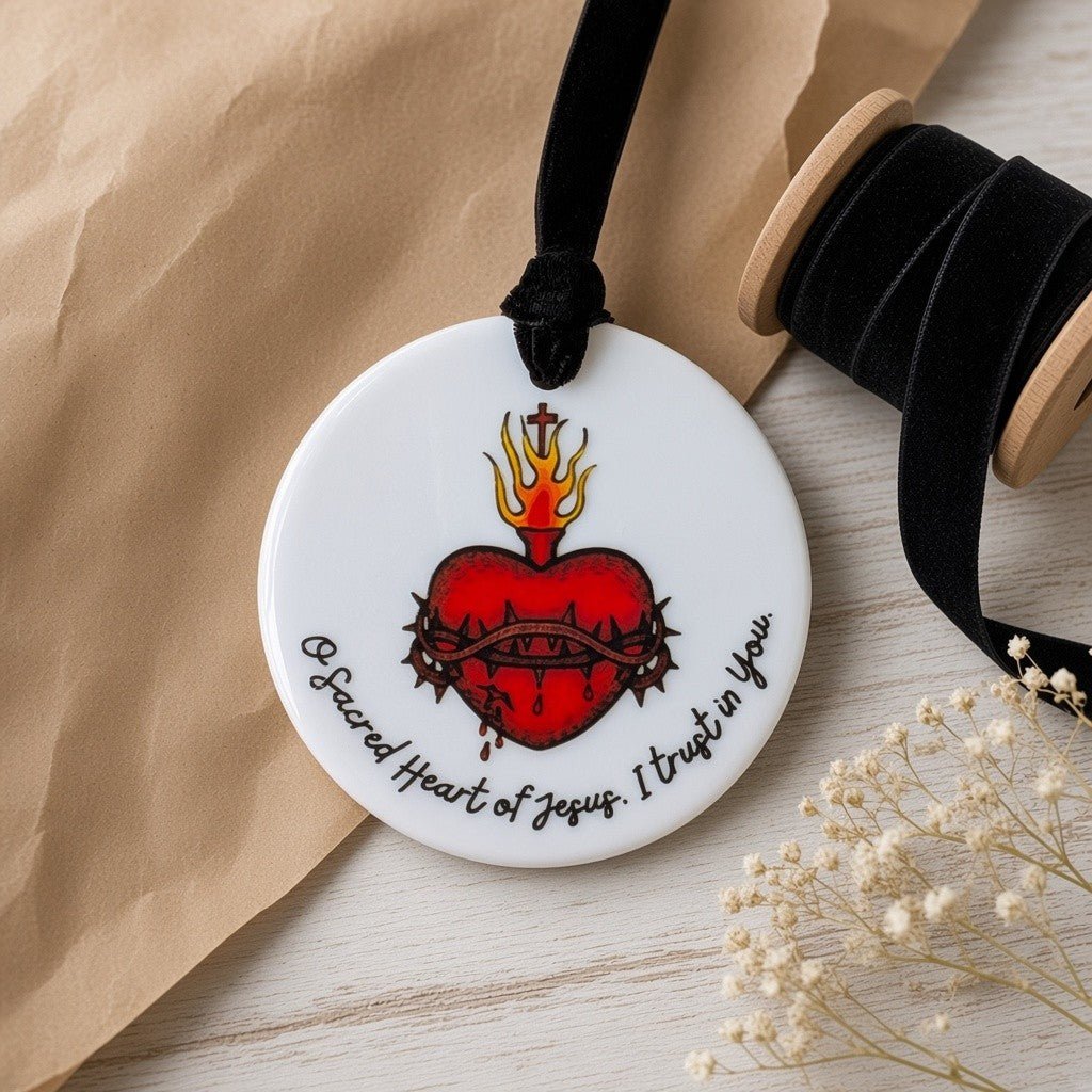 Sacred Heart of Jesus Catholic Ceramic Ornament - Firefly Wishes